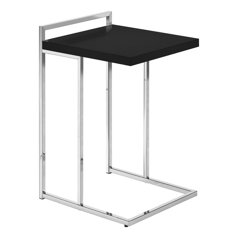 Monarch Specialties Accent Table C-Shaped End Side Snack Living Room Bedroom Metal Laminate Black Chrome Contemporary Modern