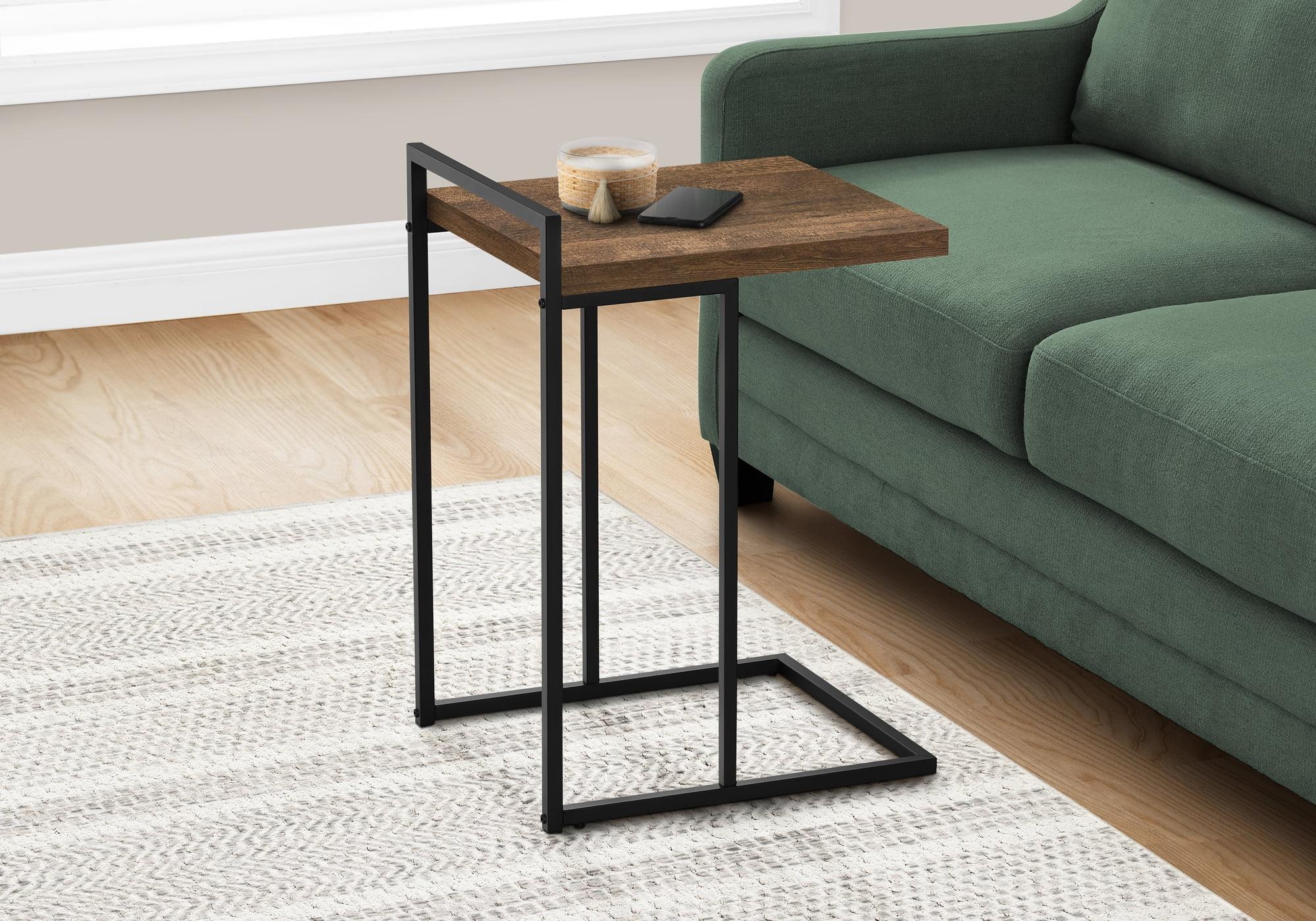 Accent Table C-shaped End Side Snack Living Room Bedroom Metal Brown