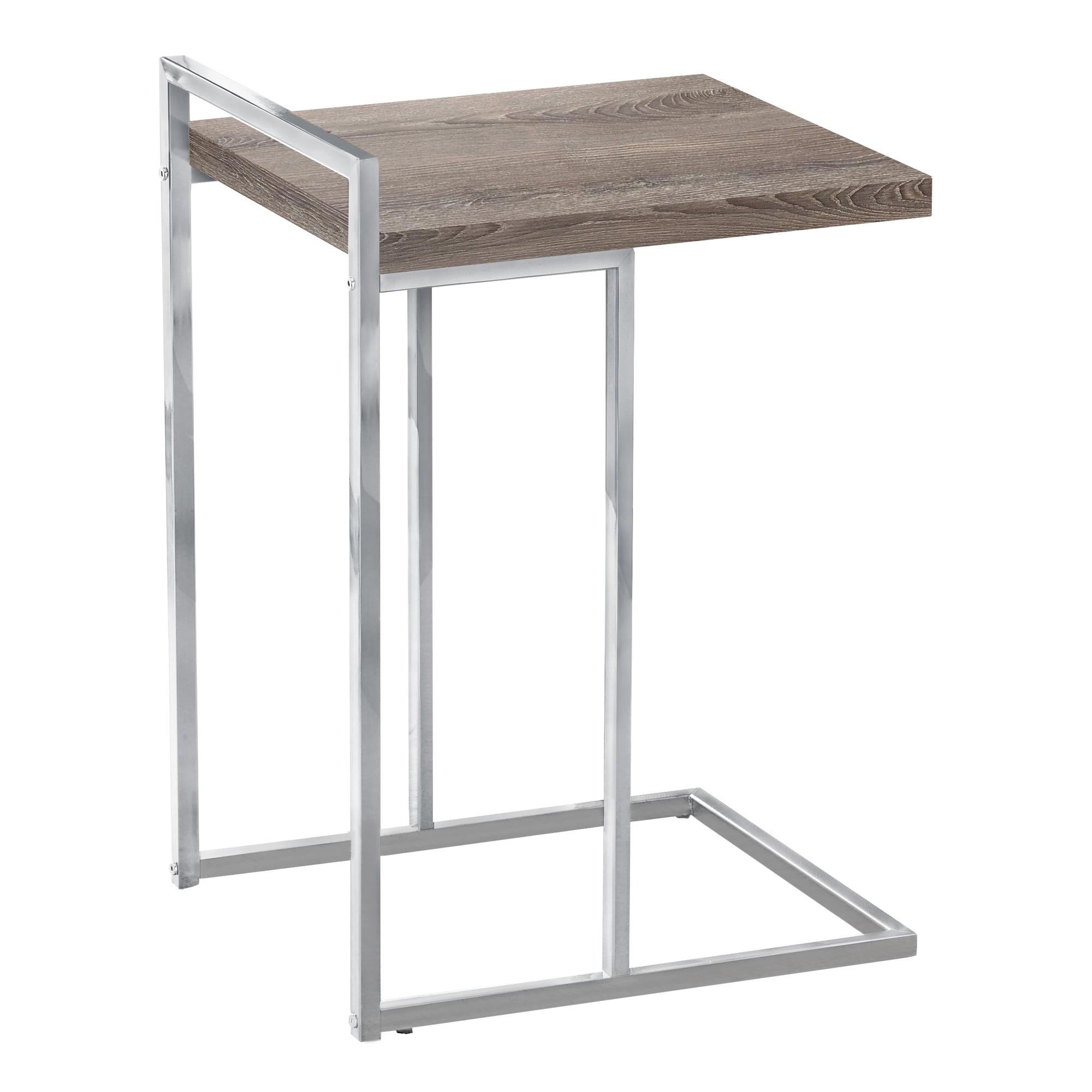 Taupe and Chrome Rectangular Wood-Metal C-Shaped Accent Table