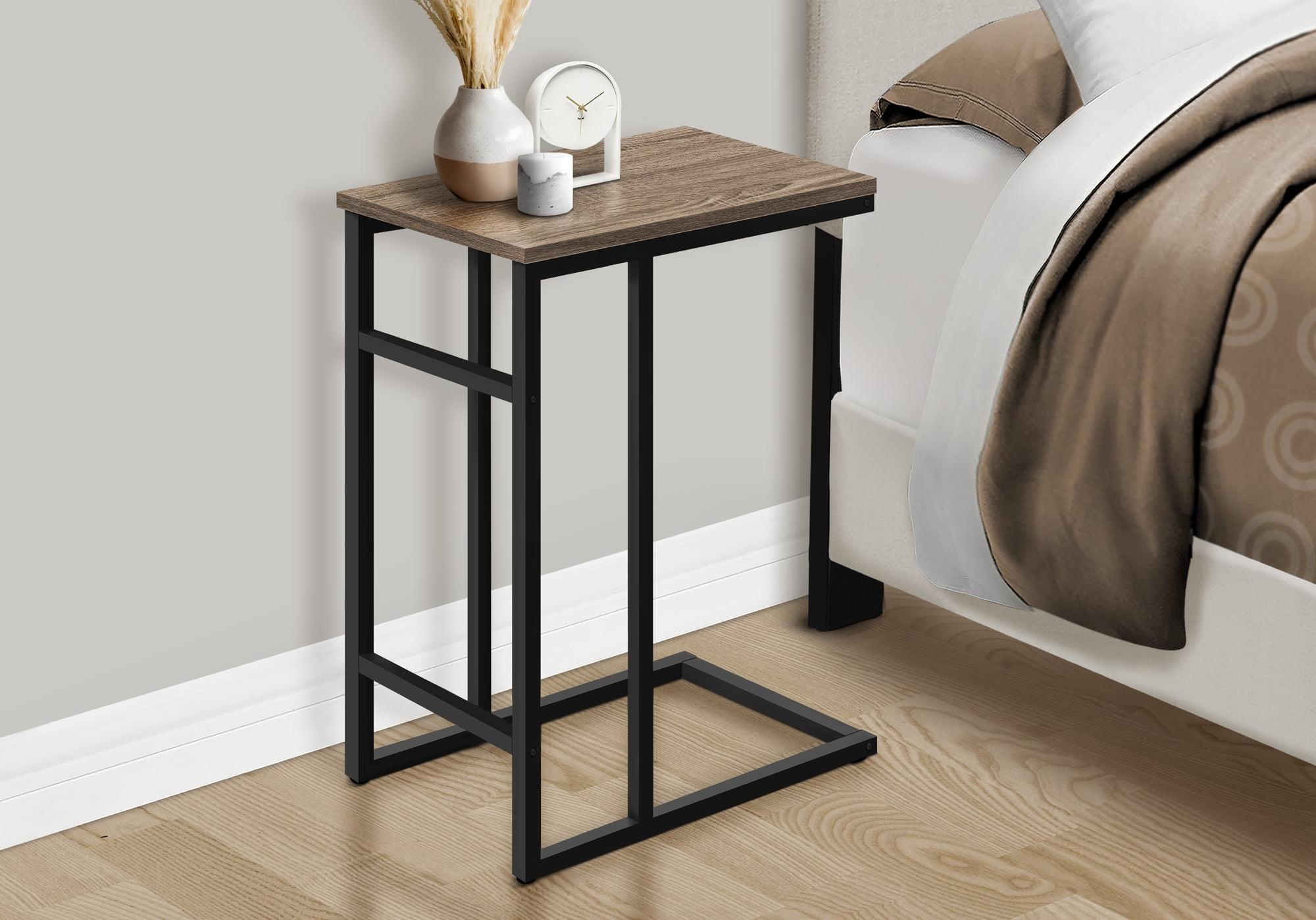 Transitional Dark Taupe and Black C-Shape Metal Accent Table