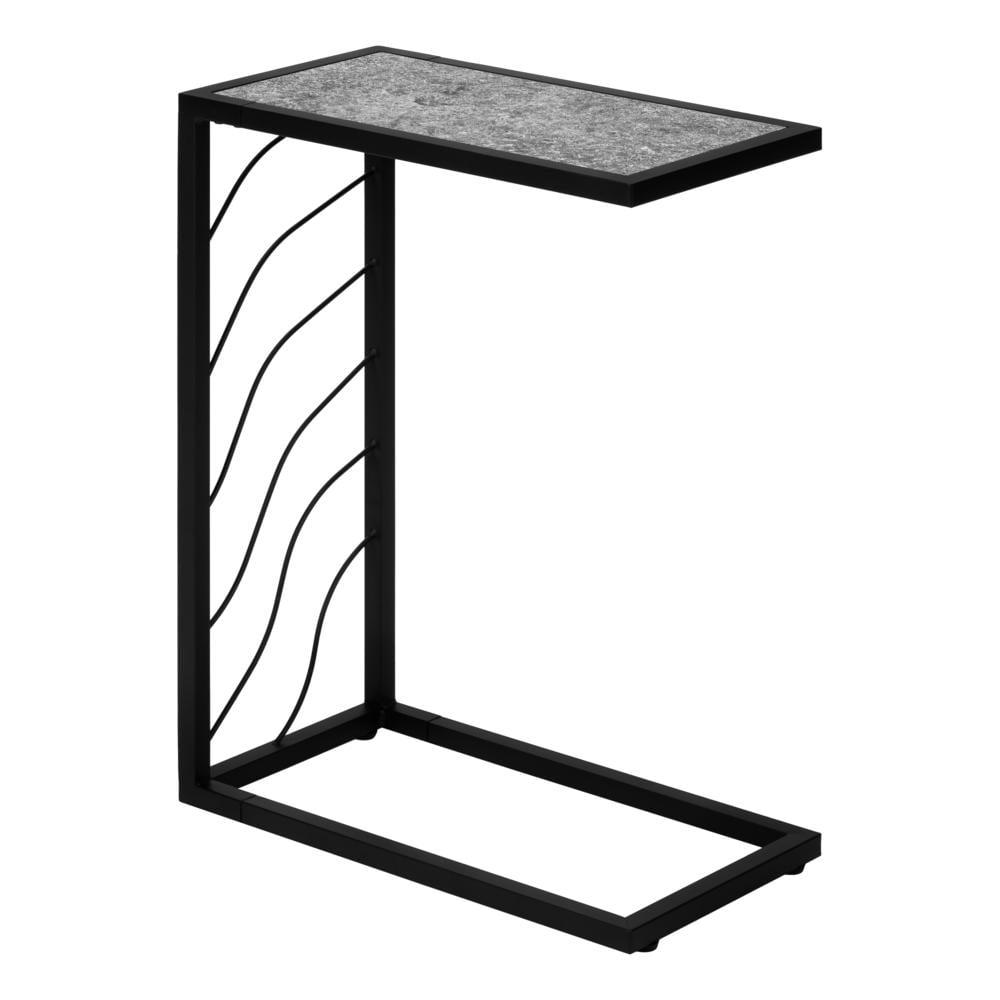 Monarch Specialties Accent Table C-Shaped End Side Snack Living Room Bedroom Metal Laminate Grey Black Contemporary Modern