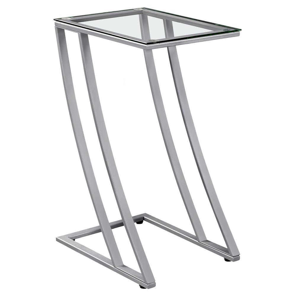 Monarch Specialties Accent Table C-Shaped End Side Snack Living Room Bedroom Metal Tempered Glass Grey Clear Contemporary Modern