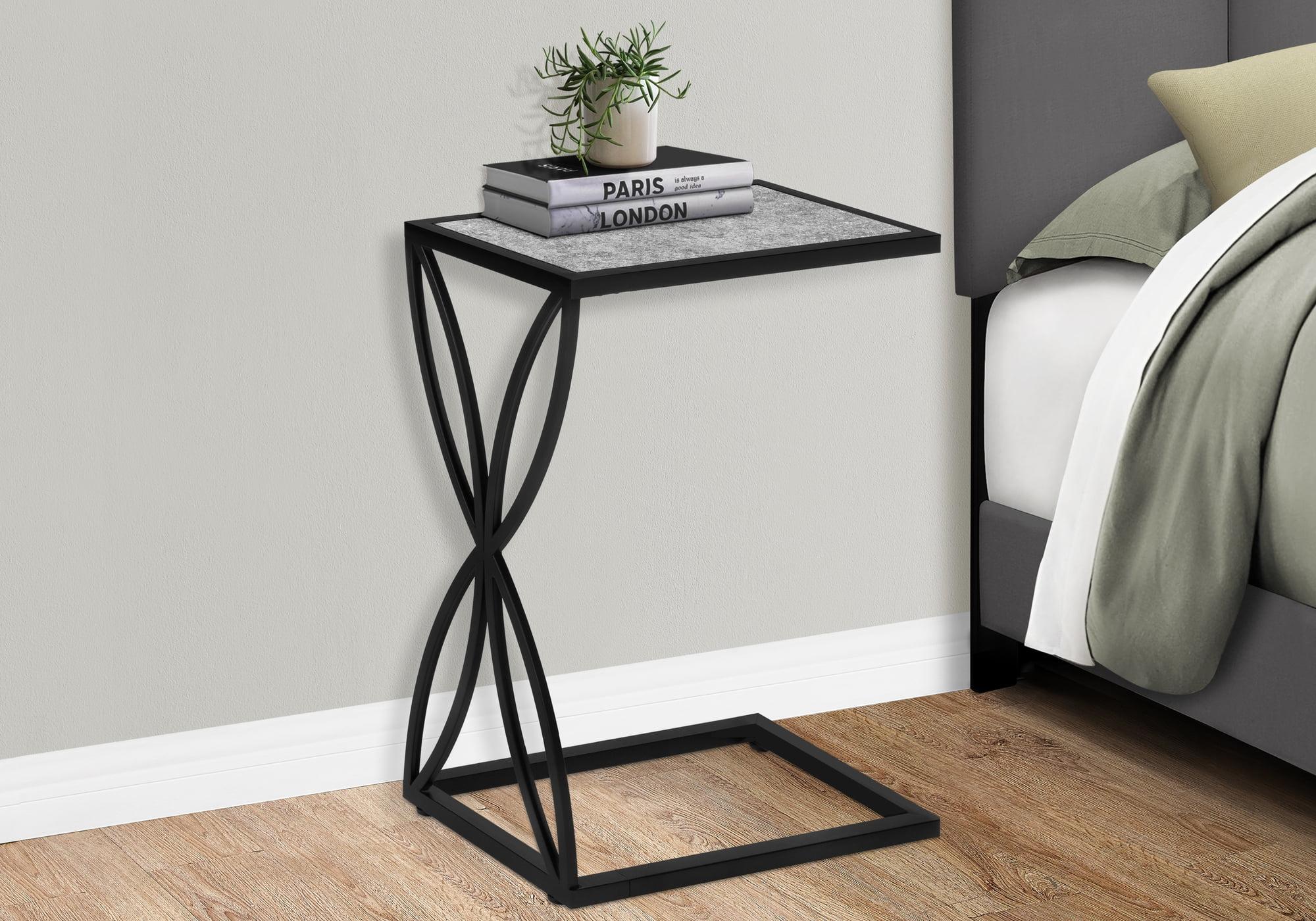 Gray Stone-Look Rectangular C-Shaped Metal Accent Table