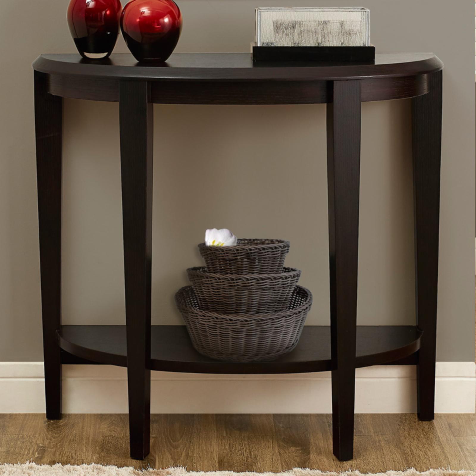 Elegant Espresso Demilune Console Table with Storage Shelf