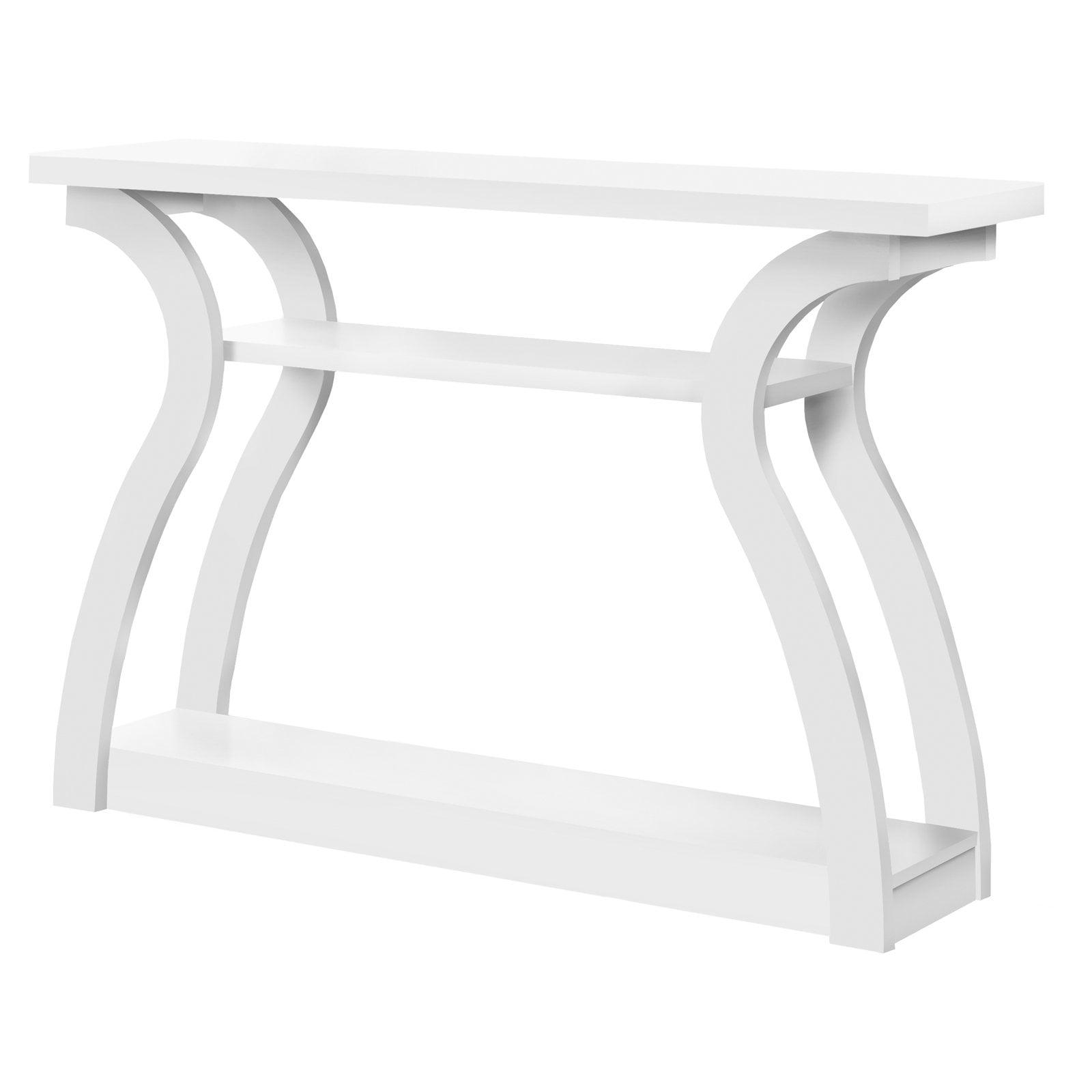 Modern White Rectangular Console Table with Curved Base and Storage