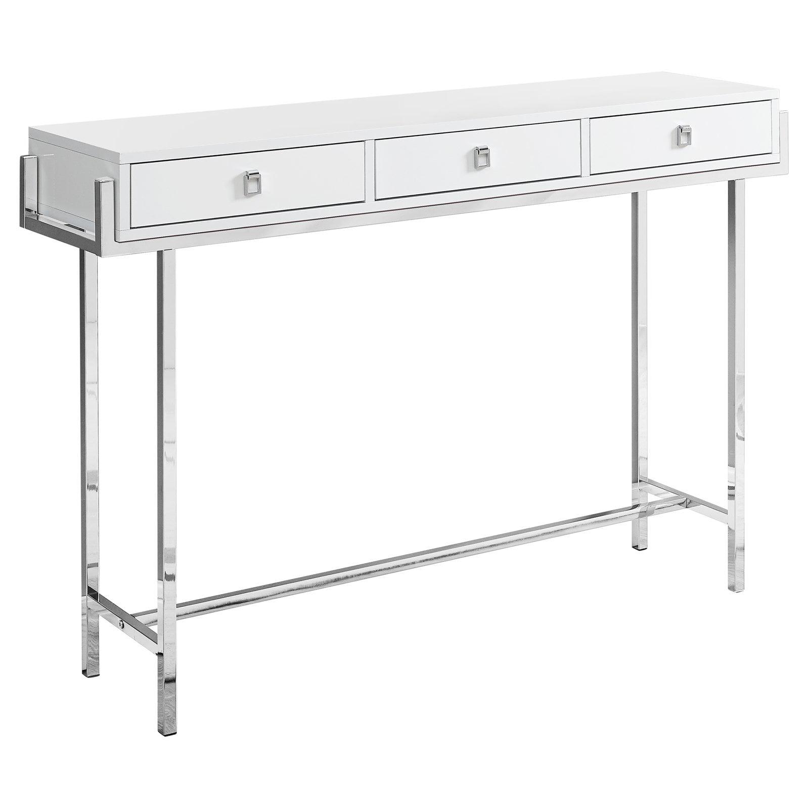 48" Glossy White Metal Rectangular Console Table with Storage