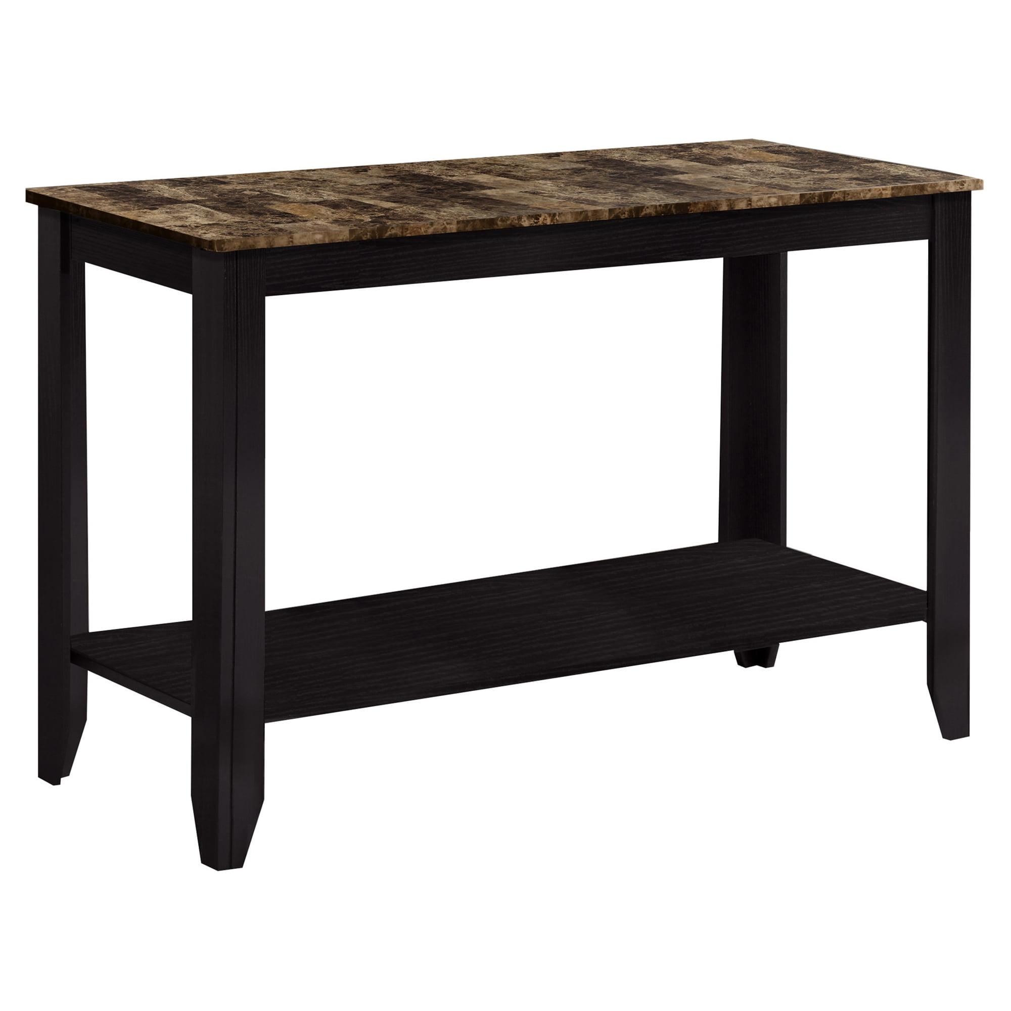 Brown Marble Top Rectangular Console Table with Storage