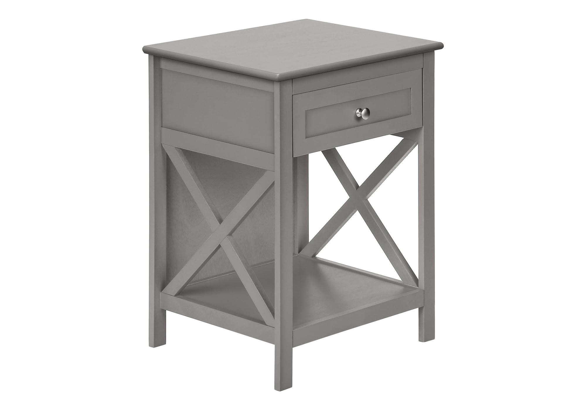 Gray Wood Rectangular End Table with Storage Drawer