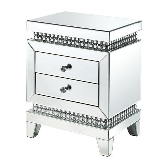 Acme Furniture 18" Lotus Mirrored Accent Table with Faux Ice Cube Crystals: Beveled Edges
