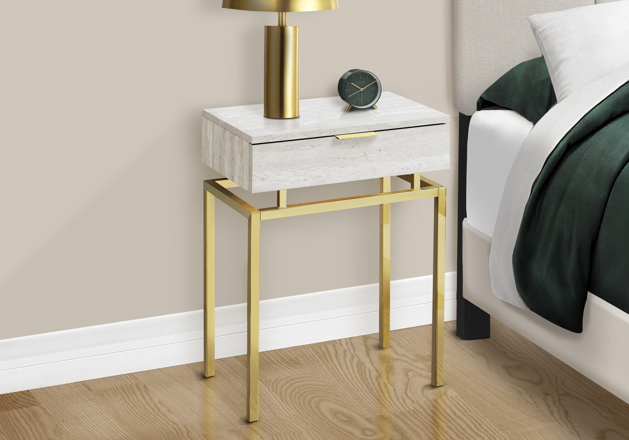 Accent Table Side End Nightstand Lamp Bedroom Metal Beige Marble Look