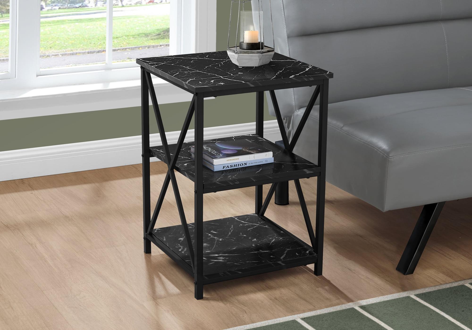 Accent Table Side End Nightstand Lamp Bedroom Metal Black Marble Look