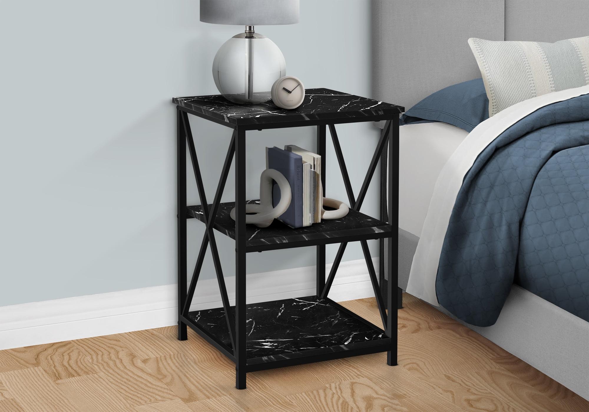 Contemporary Black Marble-Look 3-Tier Metal Accent Table