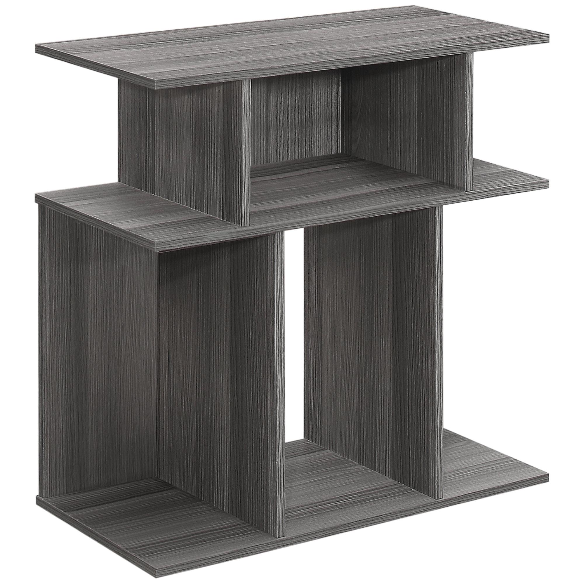 Contemporary Grey Wood Rectangular Side Table with Open Shelves