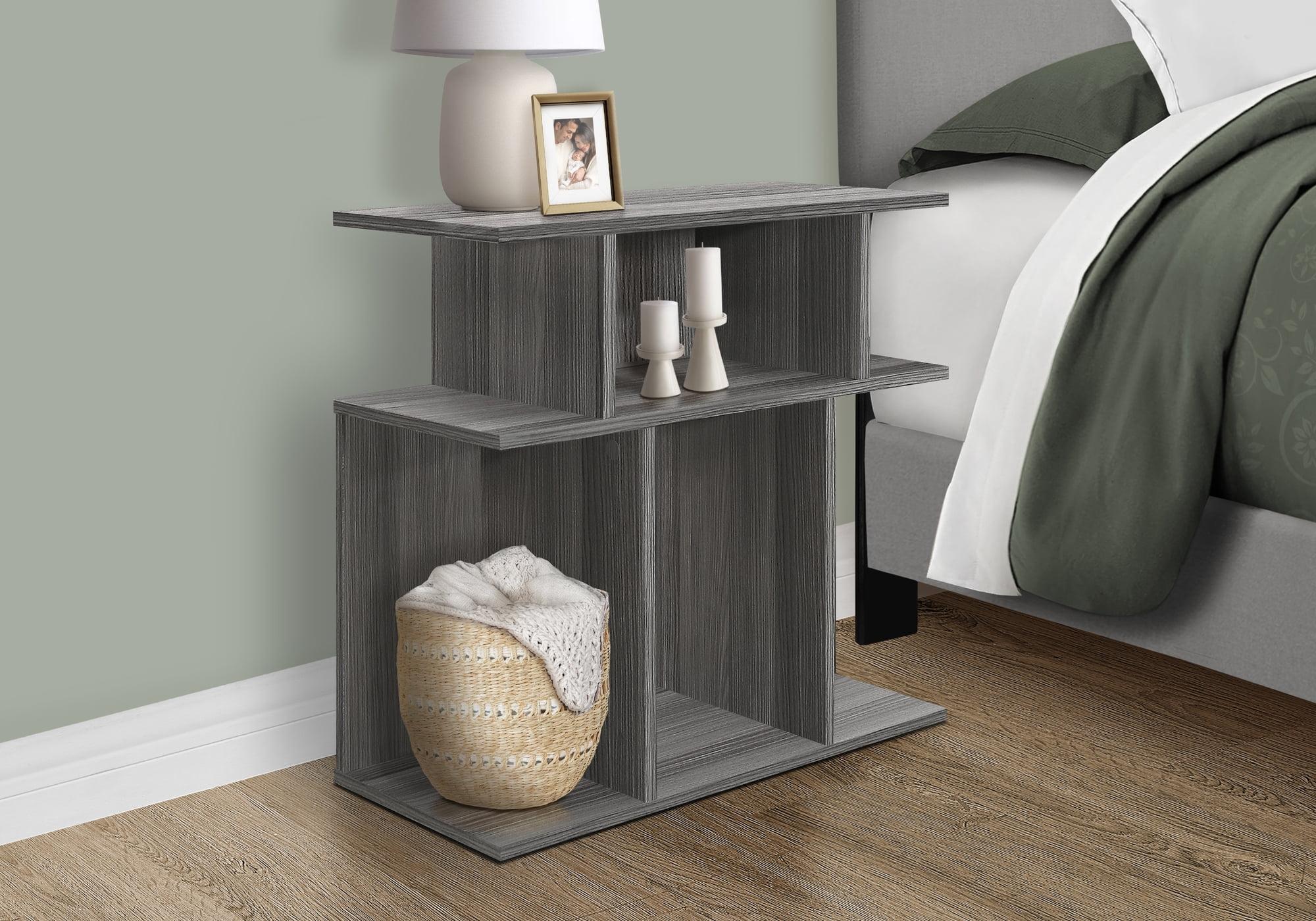 Contemporary Grey Wood Rectangular Side Table with Open Shelves