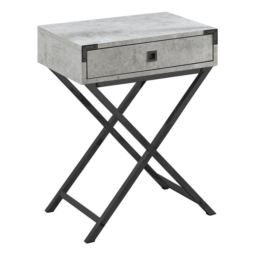 Monarch Specialties Accent Table Side End Nightstand Lamp Storage Drawer Living Room Bedroom Metal Laminate Grey Black Contemporary Modern