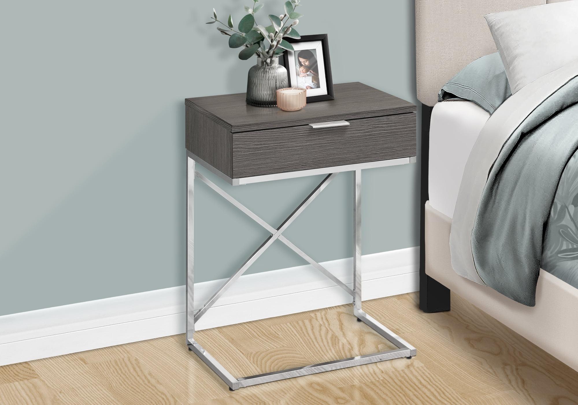 Gray MDF and Chrome Metal Rectangular Side Table with Storage