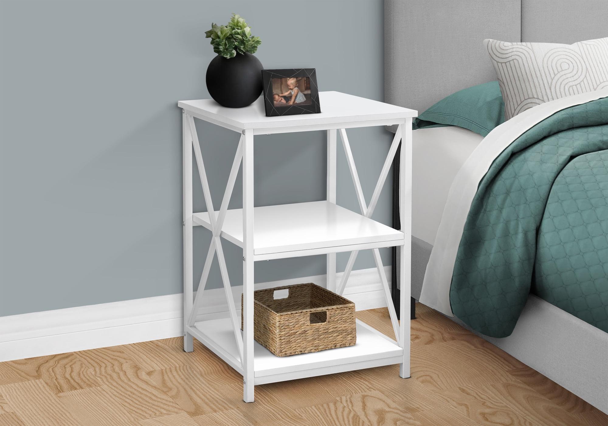 White Metal and Wood Square Contemporary Side Table