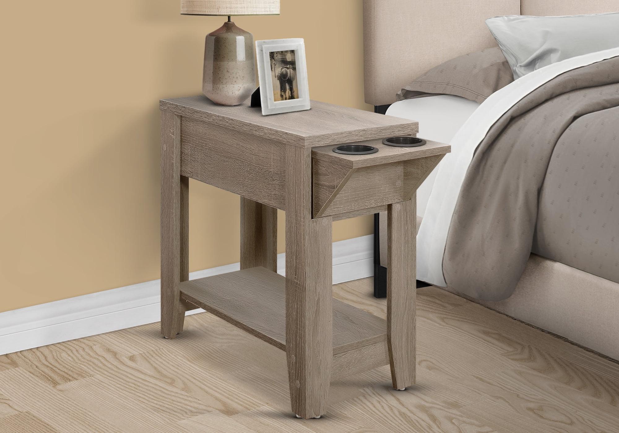 Dark Taupe Rectangular Wood and Glass Storage Accent Table