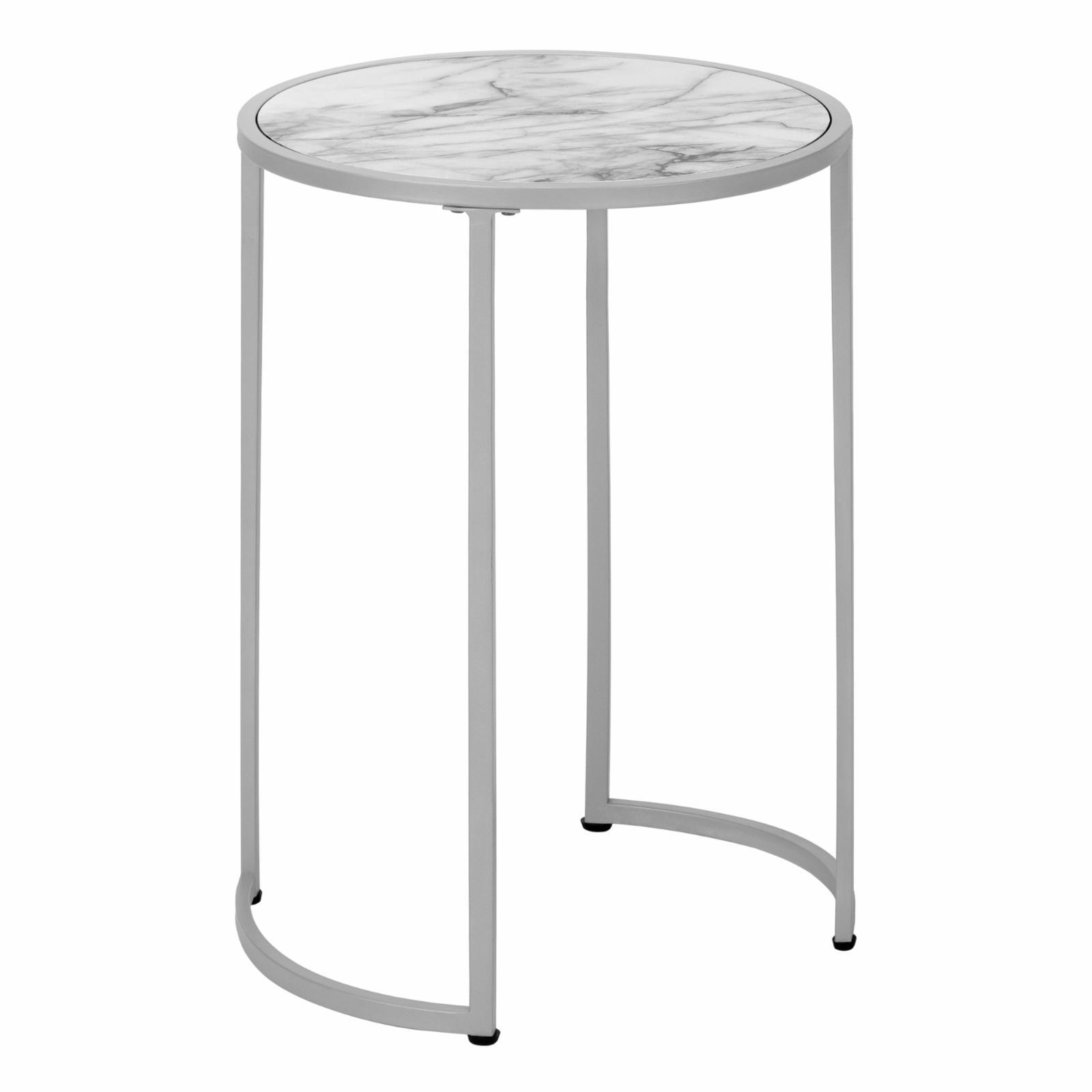 Round Silver Metal and White Marble Accent Table