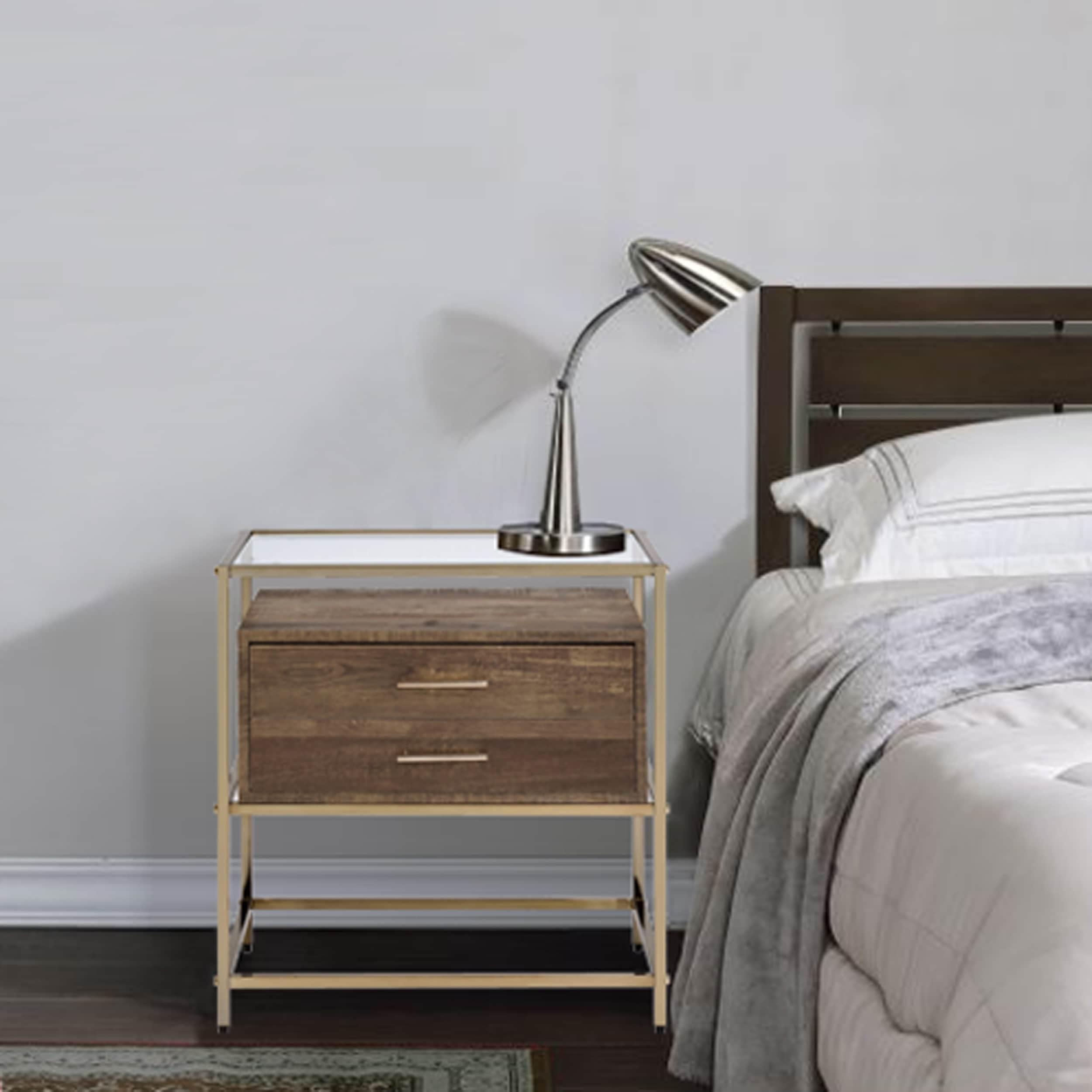 Grandeur Brown and Gold Metal Frame Accent Table with Glass Top