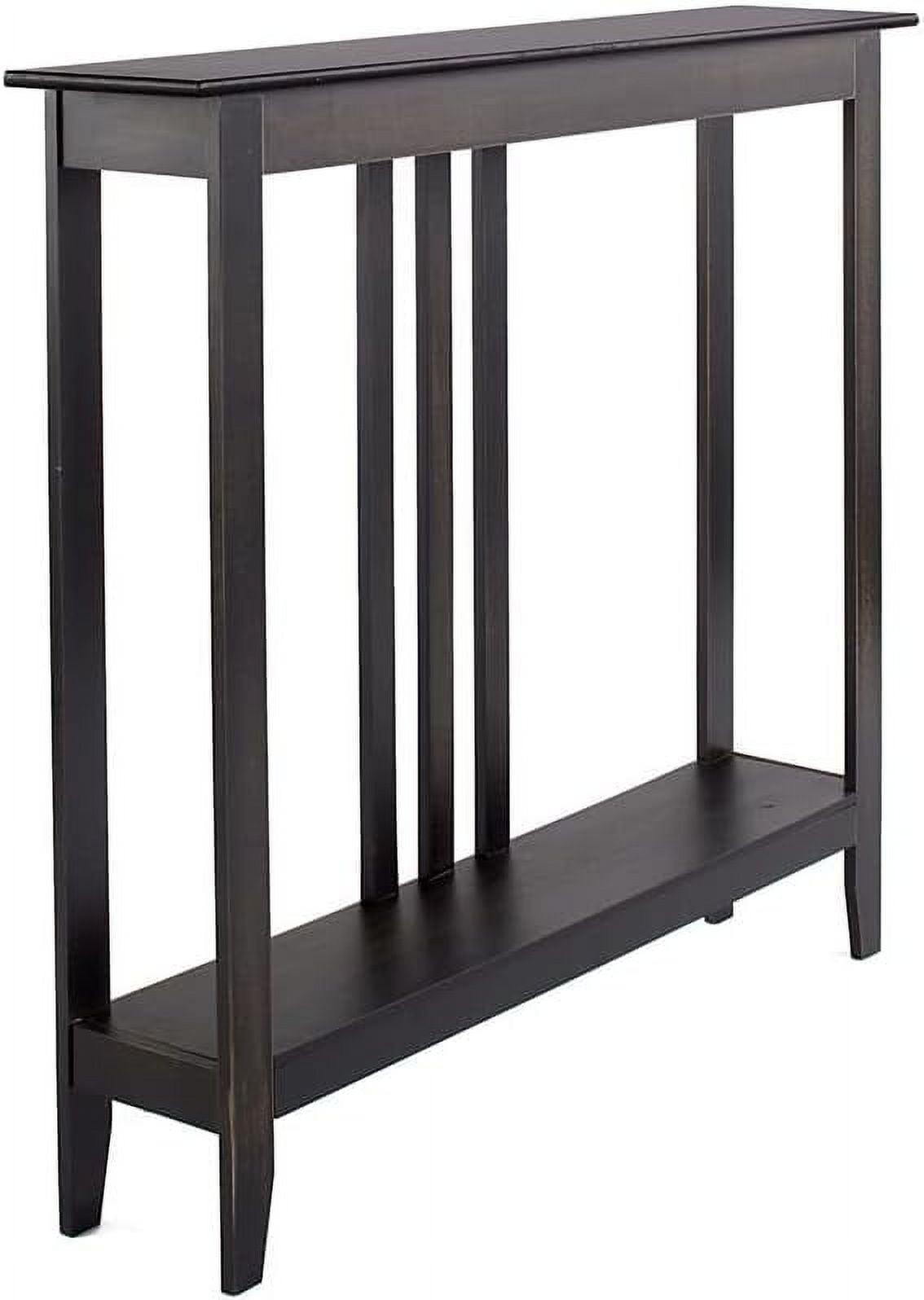 Slim Black Wood Console Table with Storage Shelf