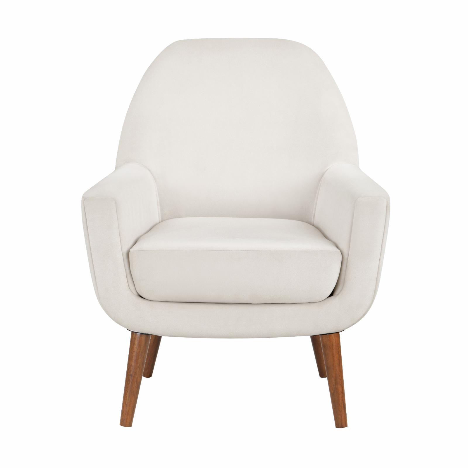 Accera Mid-Century Modern Sea Oat Velvet Accent Chair with Walnut Legs