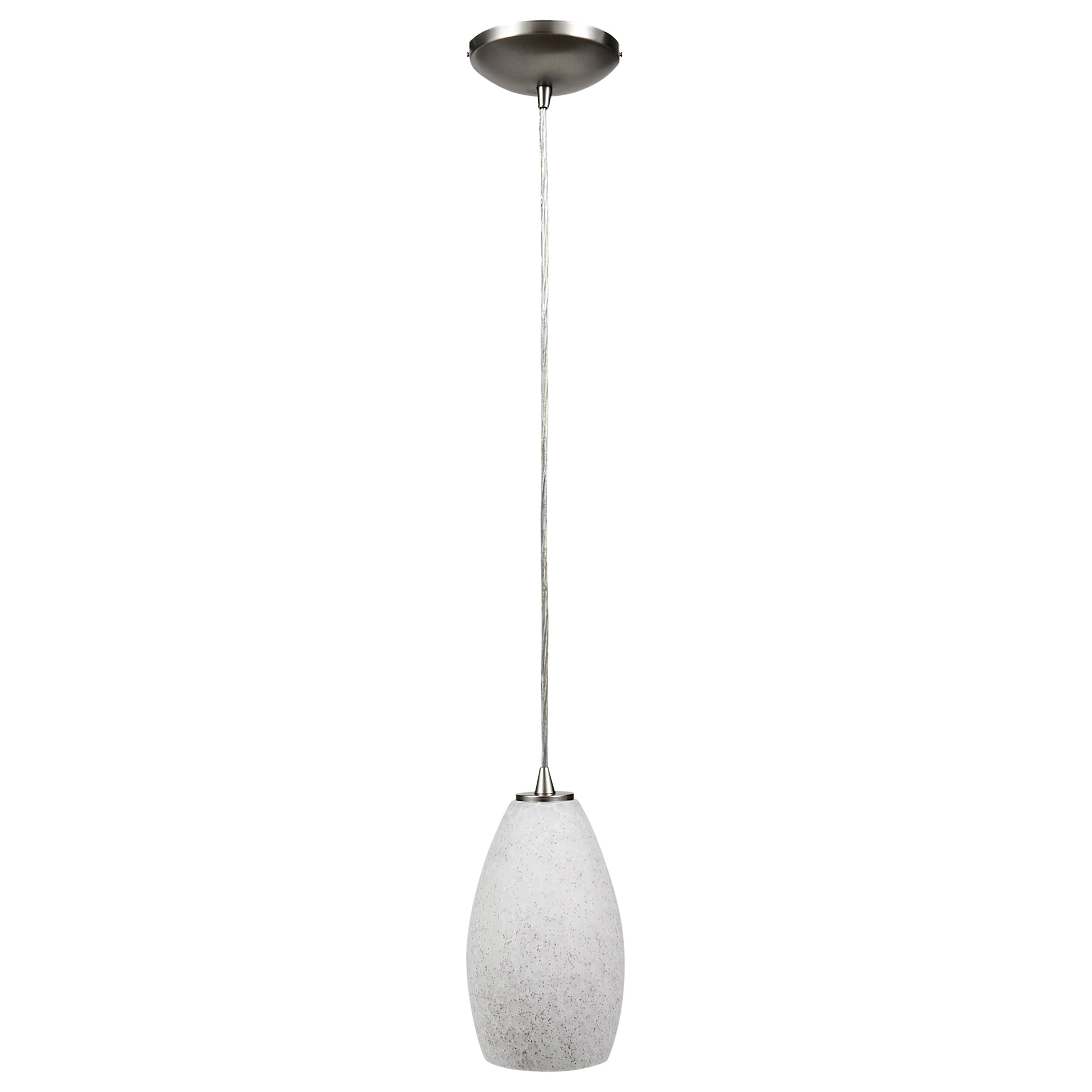 Mini Brushed Steel Pendant Light with White Stone Glass