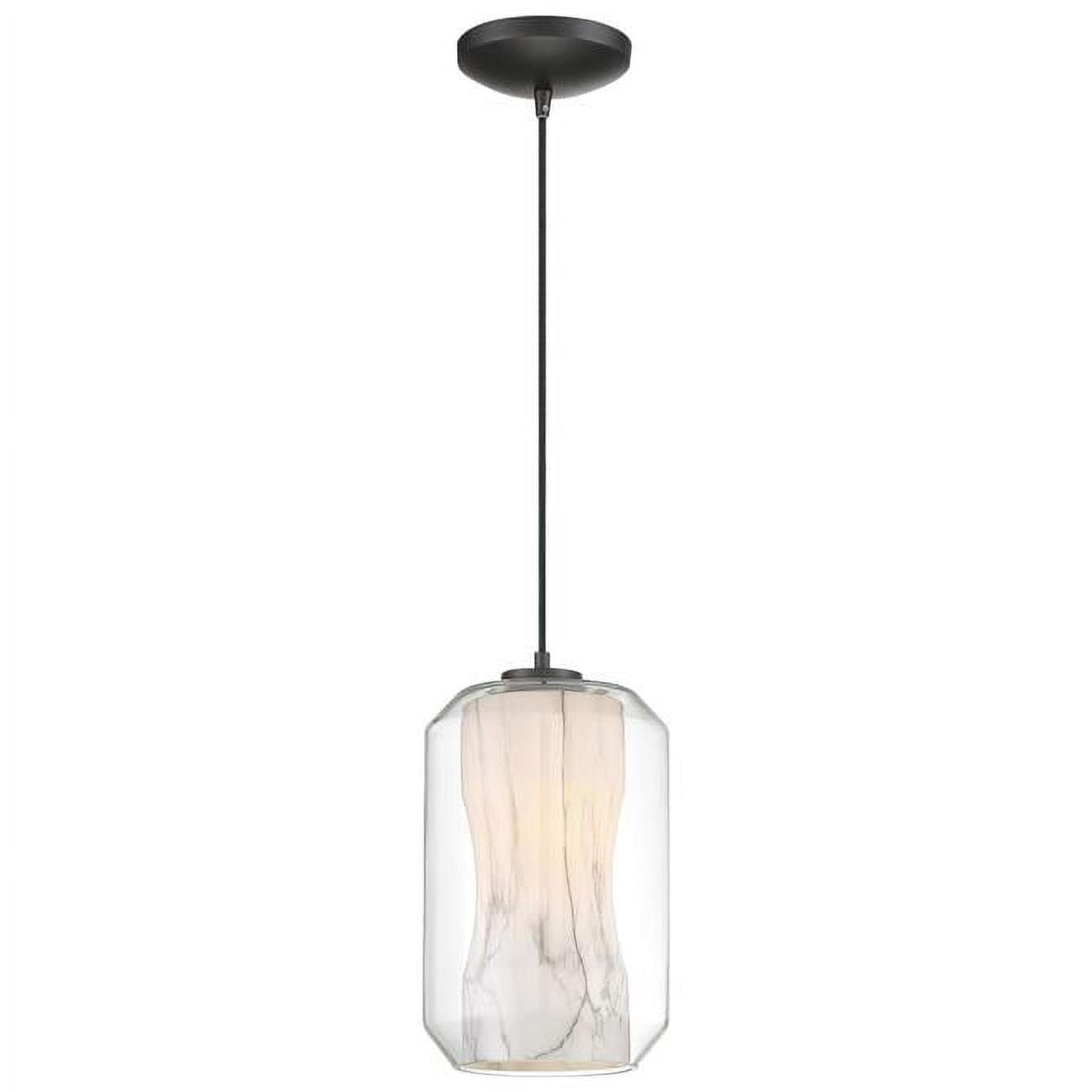 Black Glass LED Pendant Light with Marble Shade