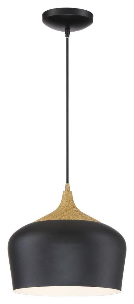 Access Lighting LED Pendant in Black with Wood Grain Color