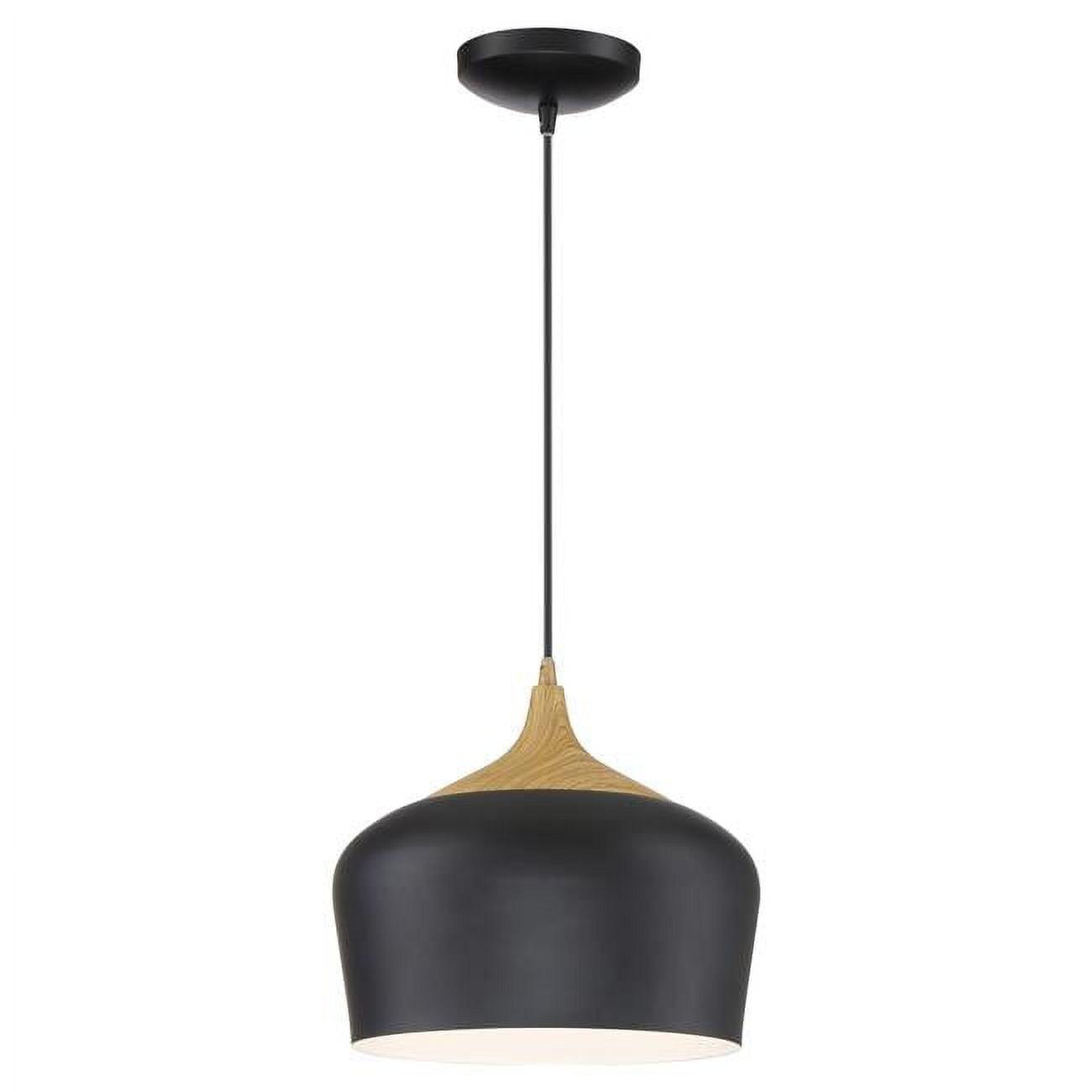 Access Lighting 52057LEDDLP-BL-WGN 12 in. Blend LED Pendant Ceiling Light, Black with Wood Grain