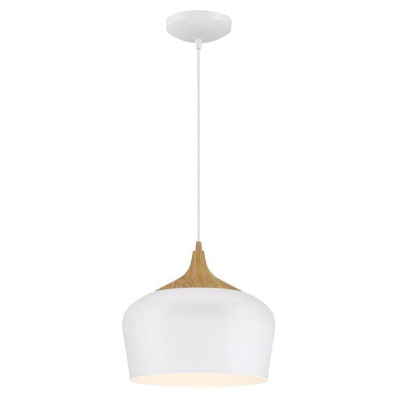 Access Lighting 52057LEDDLP-WH-WGN 12 in. Blend LED Pendant Ceiling Light, White with Wood Grain