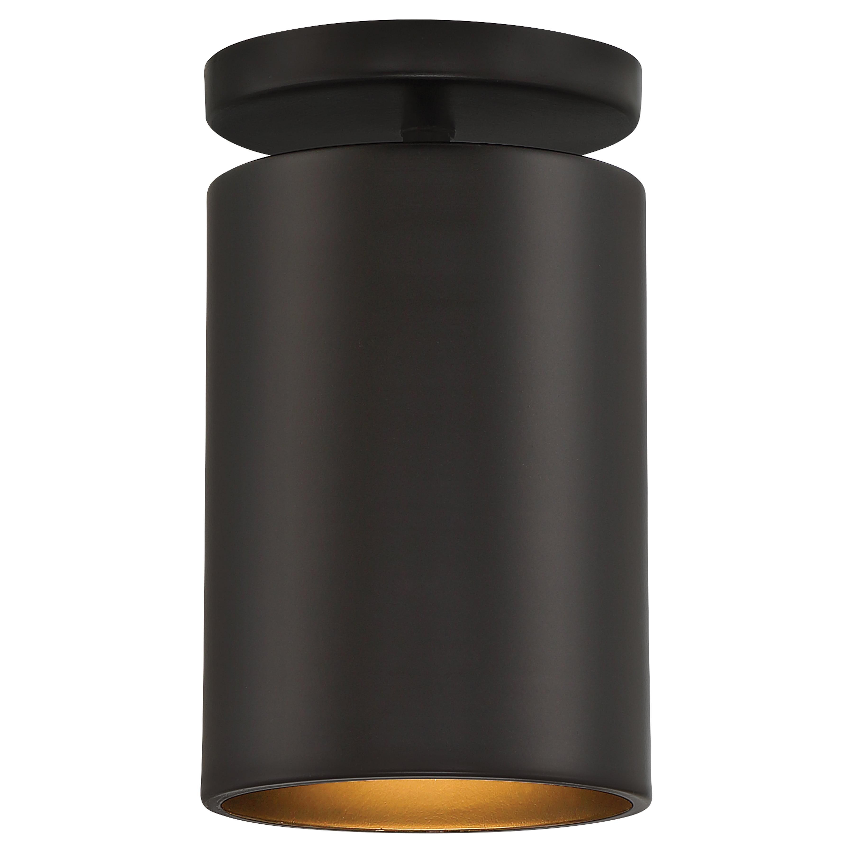 Transitional Matte Black Glass Jar LED Outdoor Flush Mount, 7.75" H