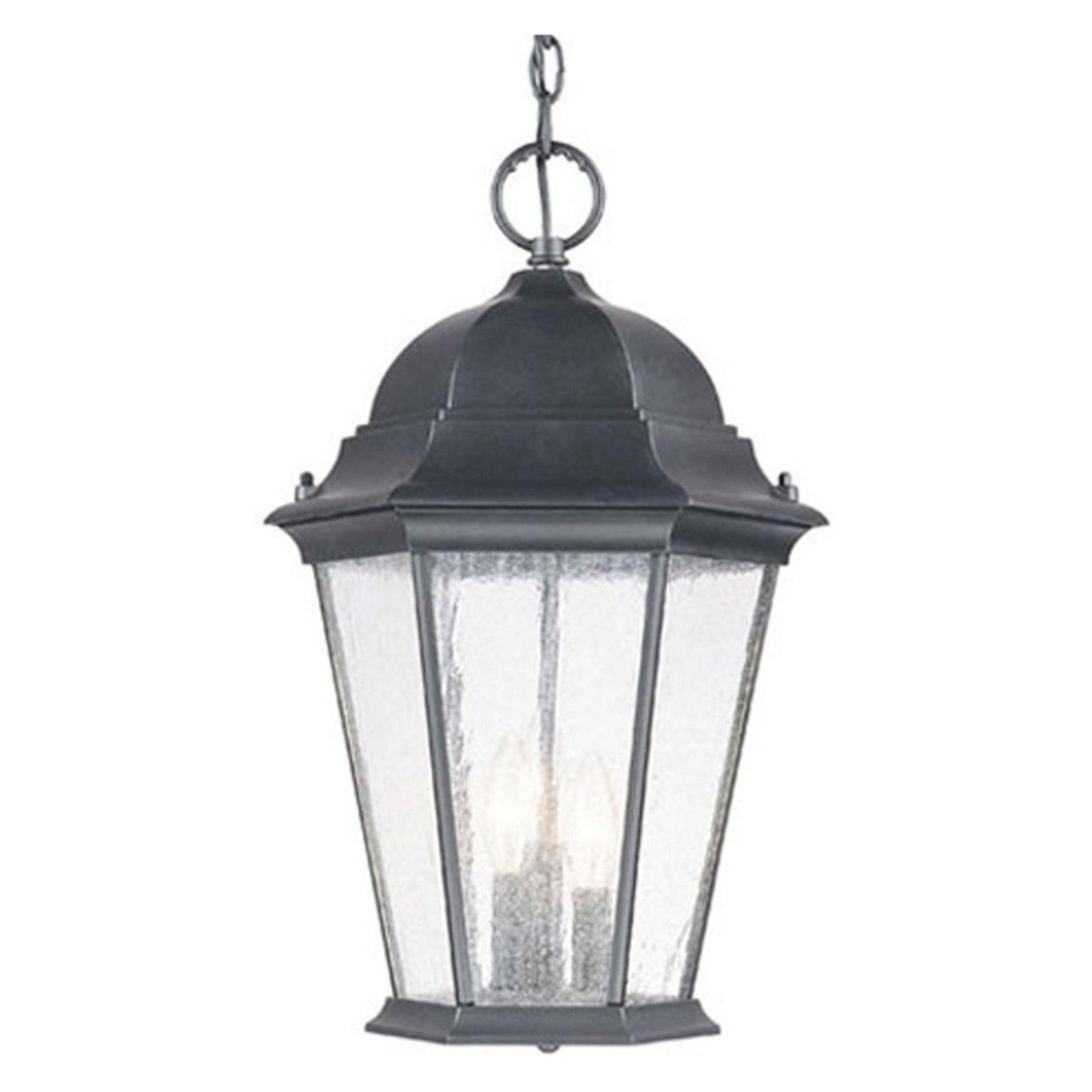 Matte Black 3-Light Outdoor Hanging Lantern with Clear Glass