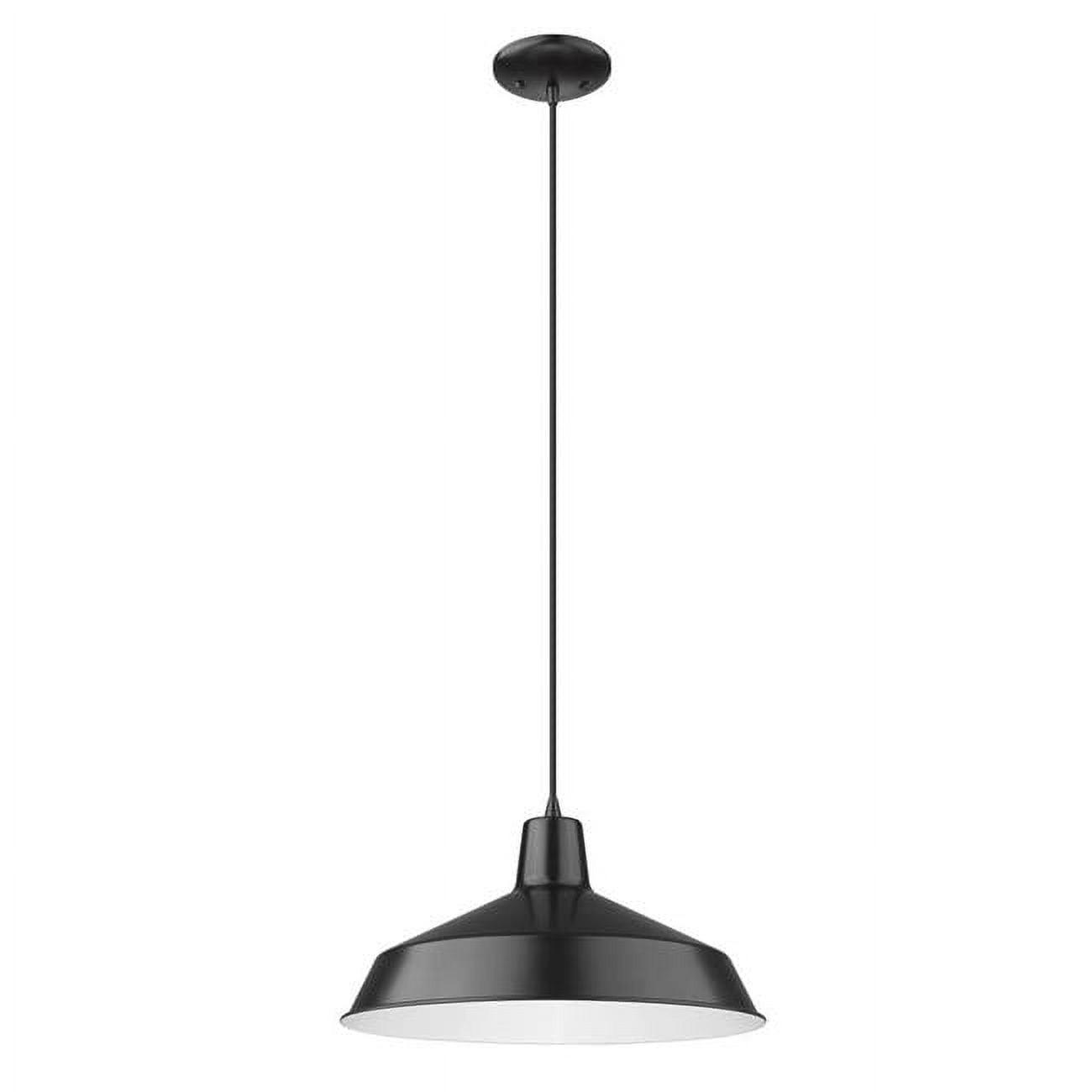 Matte Black Bowl Pendant Light with Nickel Accents and White Shade