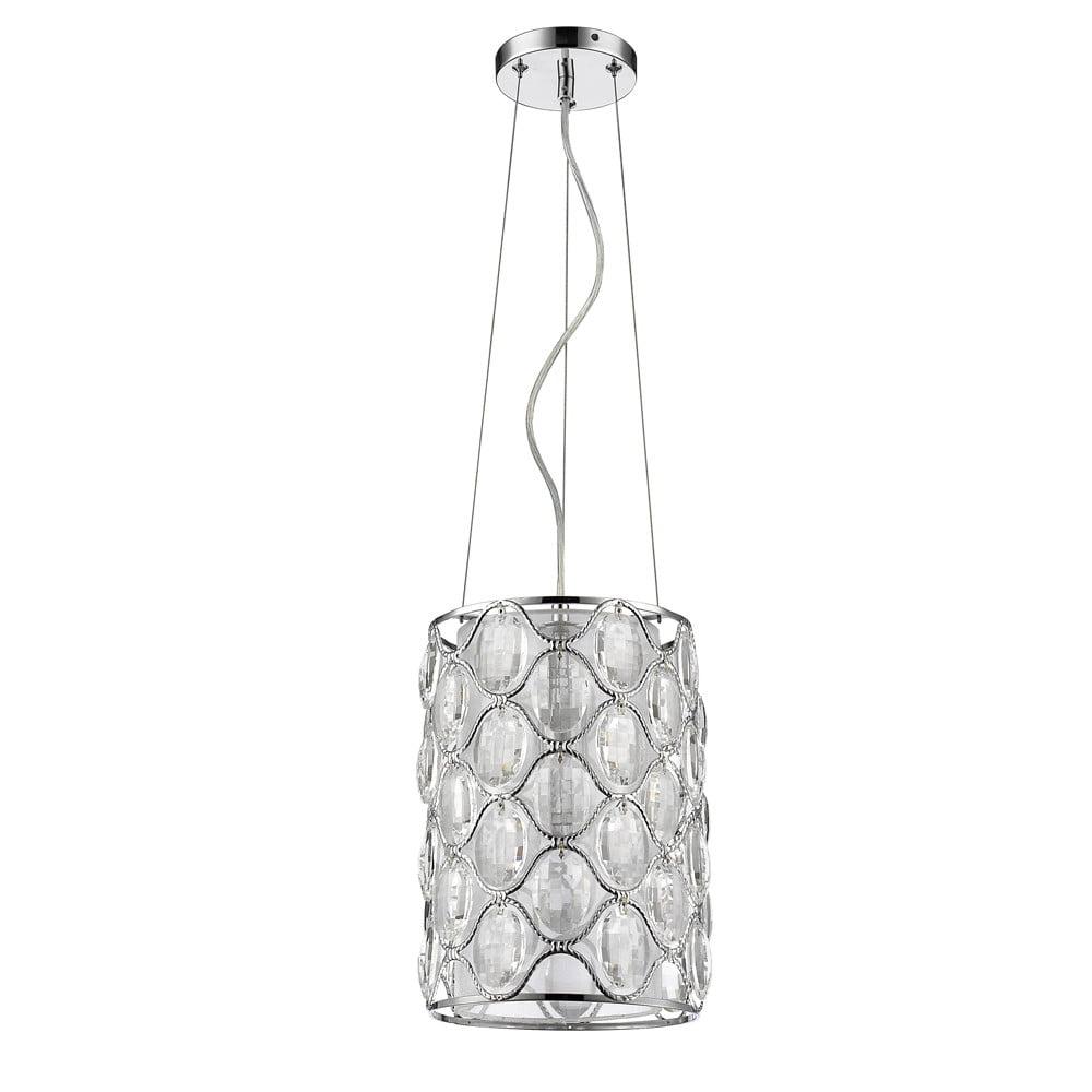 Isabella 13" Polished Nickel Crystal Drum Pendant Light