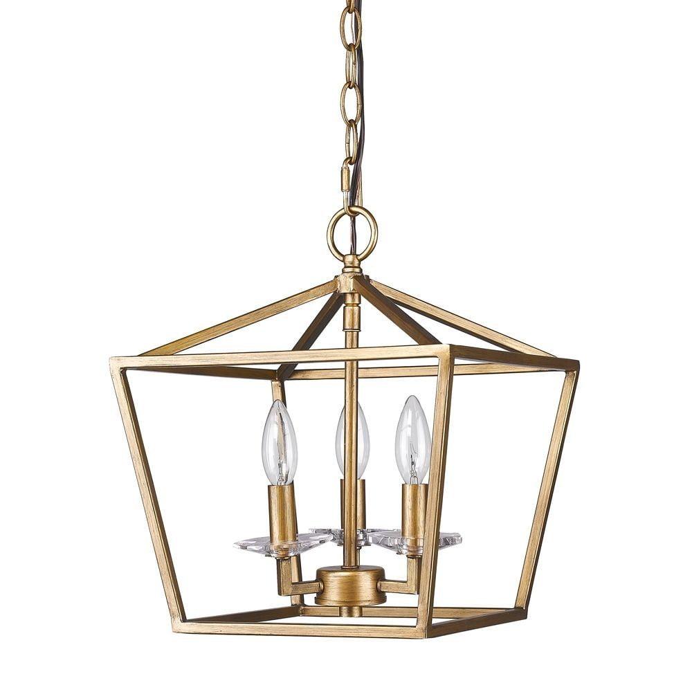 Kennedy Antique Gold Geometric 3-Candle Incandescent Pendant Light