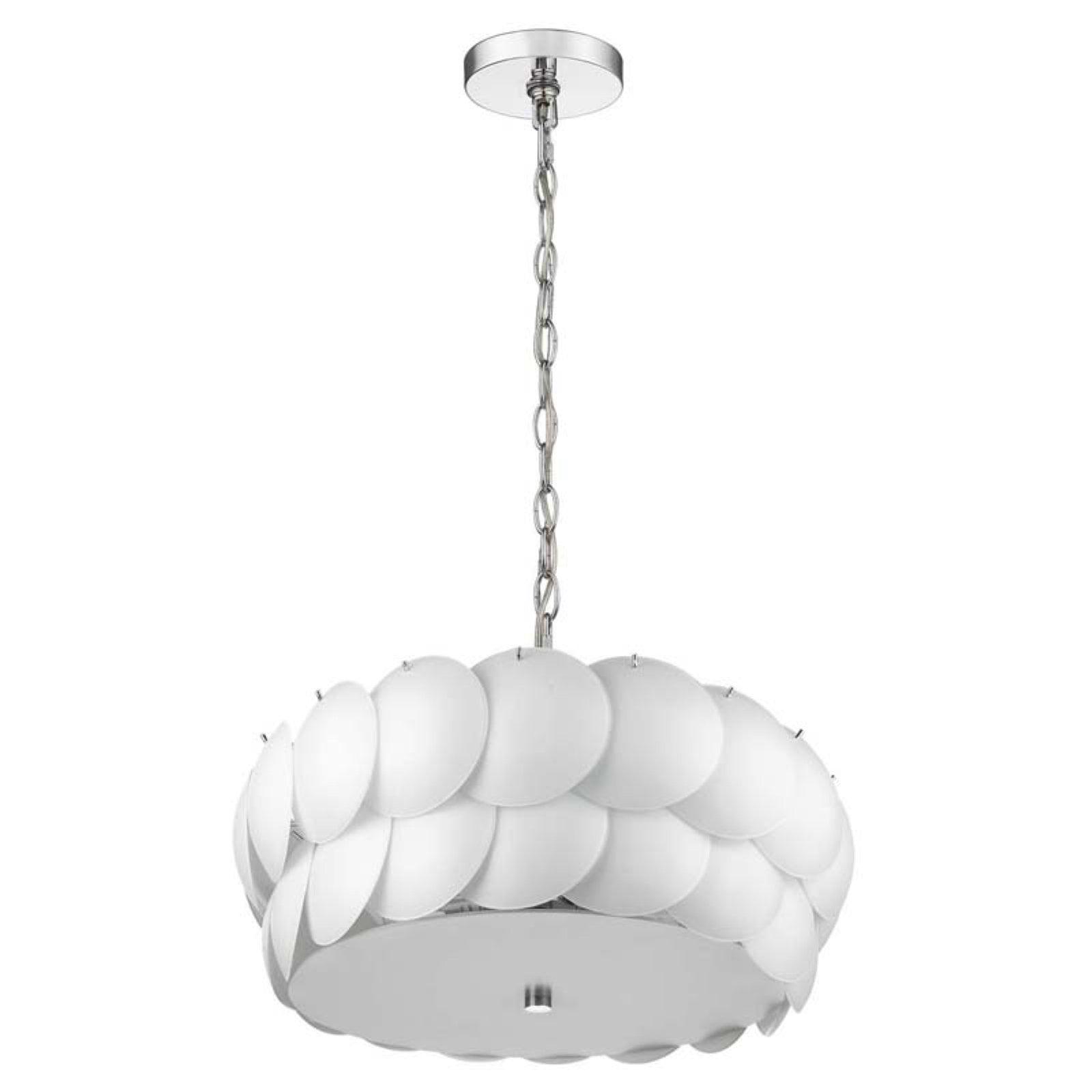 Chrome Glass Drum LED Pendant Light, 23" Wide