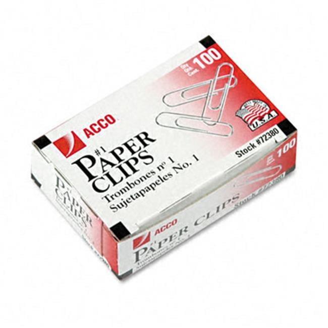 ACCO Paper Clips, #1, Nonskid, Silver, 100 Clips/Box, 10 Boxes/Pack