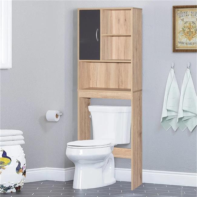 Natural Oak and Dark Gray Over-the-Toilet Storage Cabinet