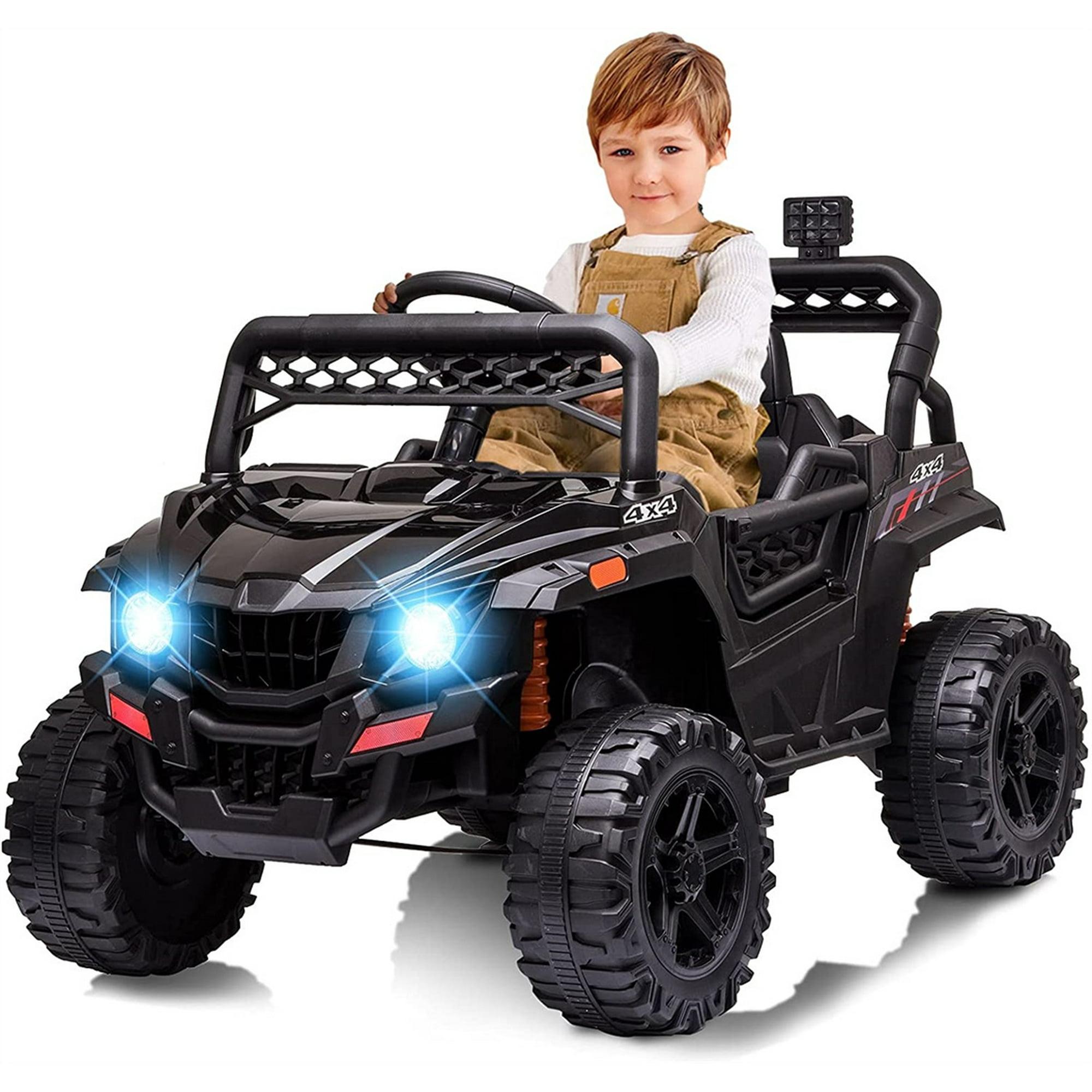 Acekid 12V Kids Ride on Car Truck w/ Parent Remote Control, LED Lights, Spring Suspension, Music, Black