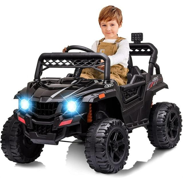 Acekid 12V Kids Ride on Car Truck w/ Parent Remote Control, LED Lights, Spring Suspension, Music, Black
