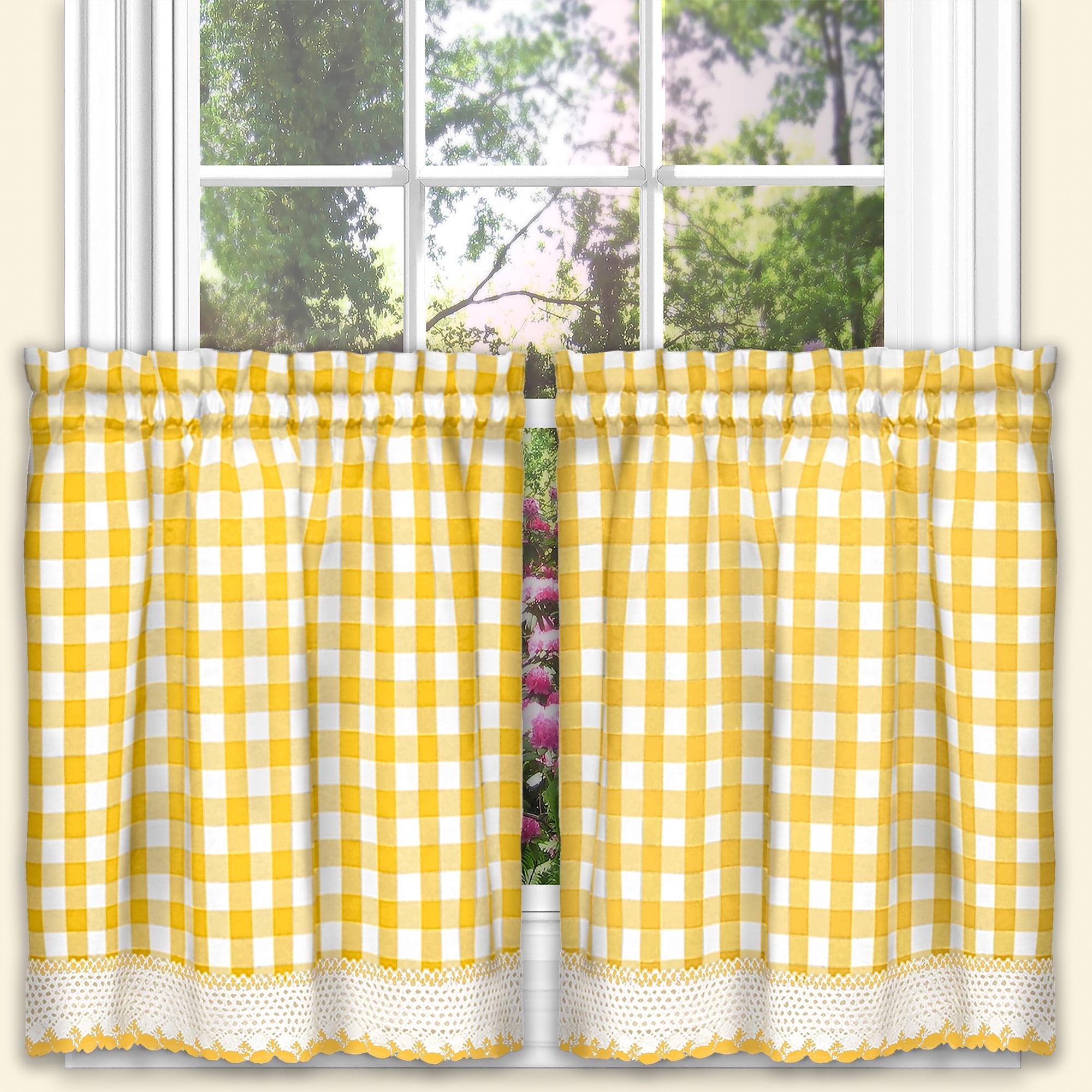 Achim Buffalo Check Kitchen Curtains, Set of 2 Tiers, 58 x 24, Yellow