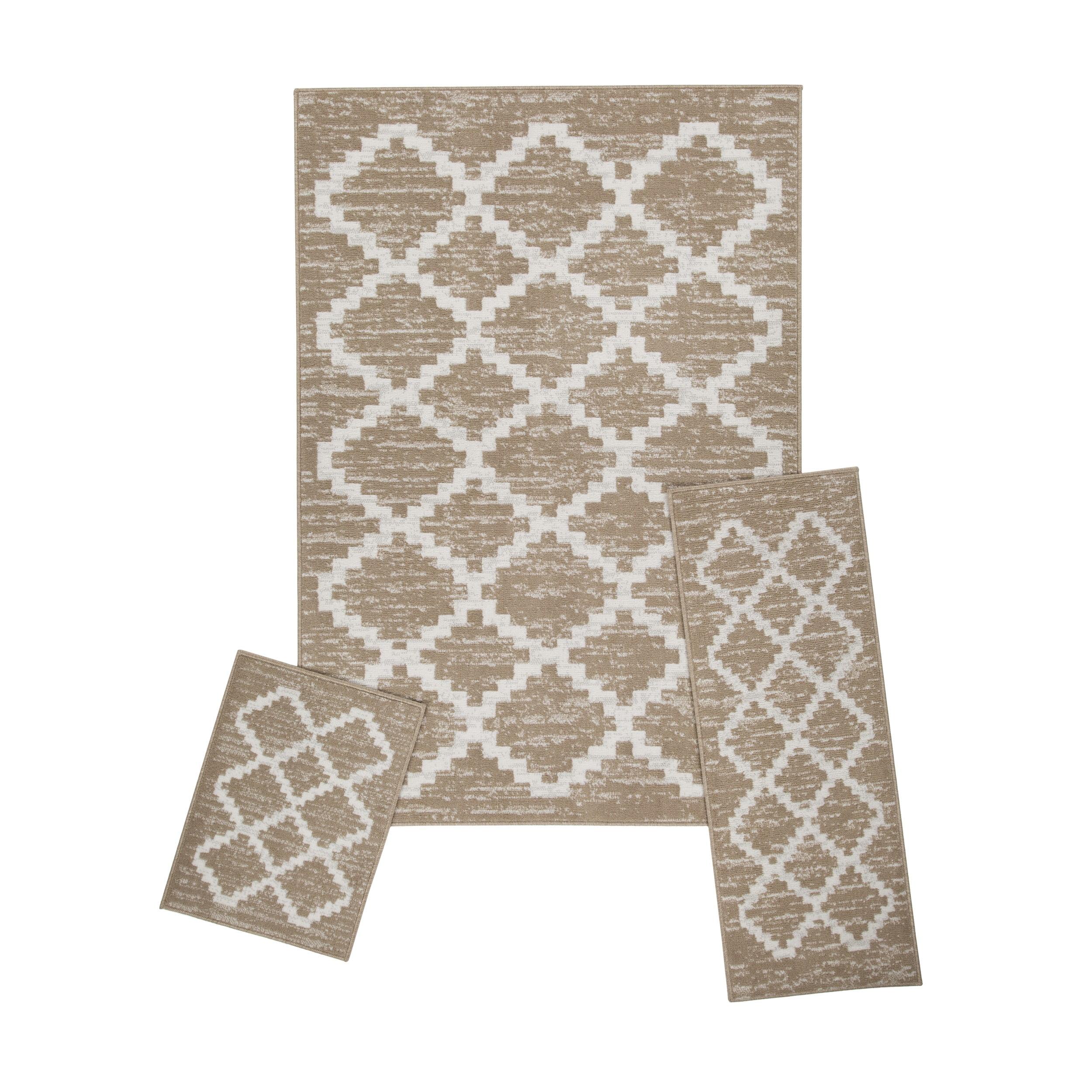 Capri Tan 5' x 7' Rectangular Reversible Washable Rug Set