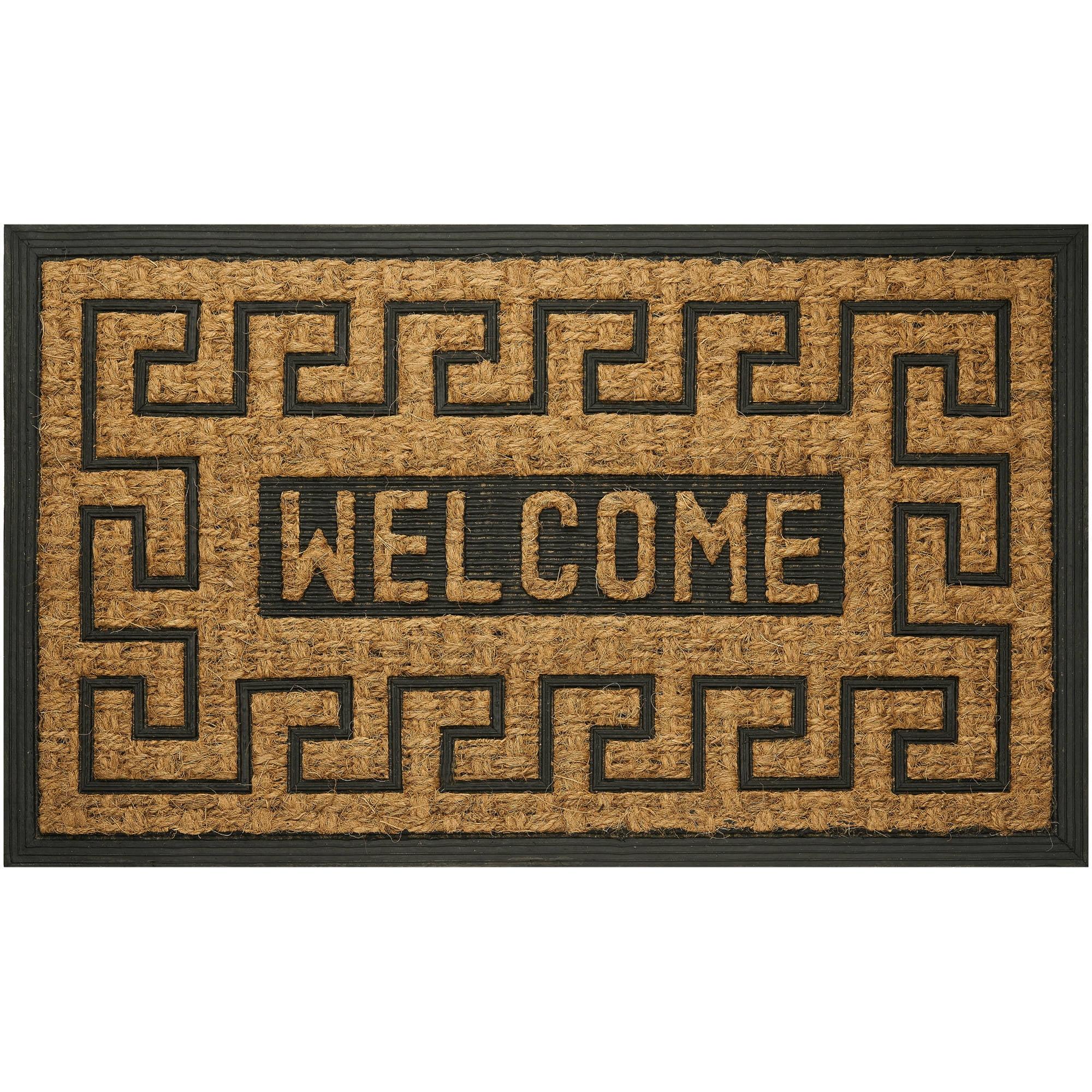 Greek Key Coir Welcome Doormat with Rubber Trim