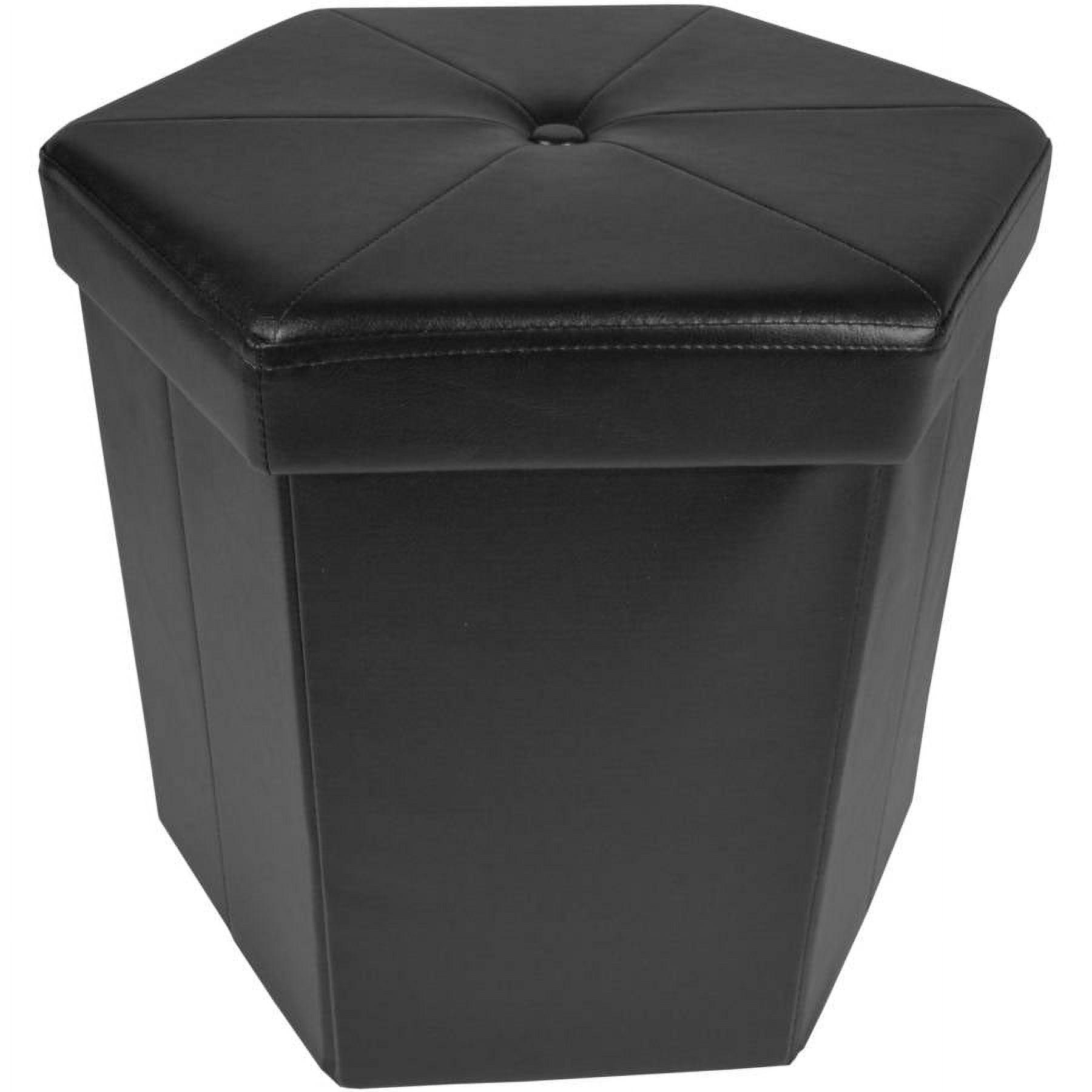 Second Avenue 15" Black Faux Leather Tufted Storage Ottoman