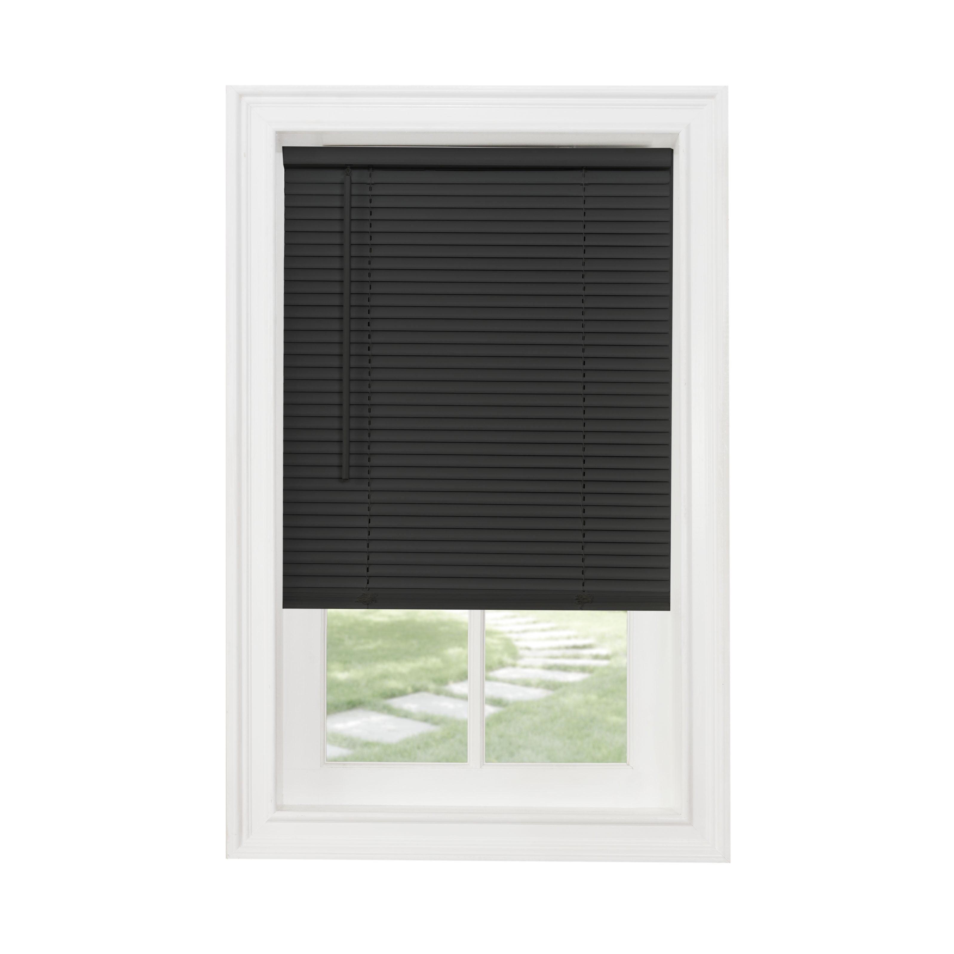 Black Cordless Vinyl Light Filtering Mini Blind, 64" L x 34" W