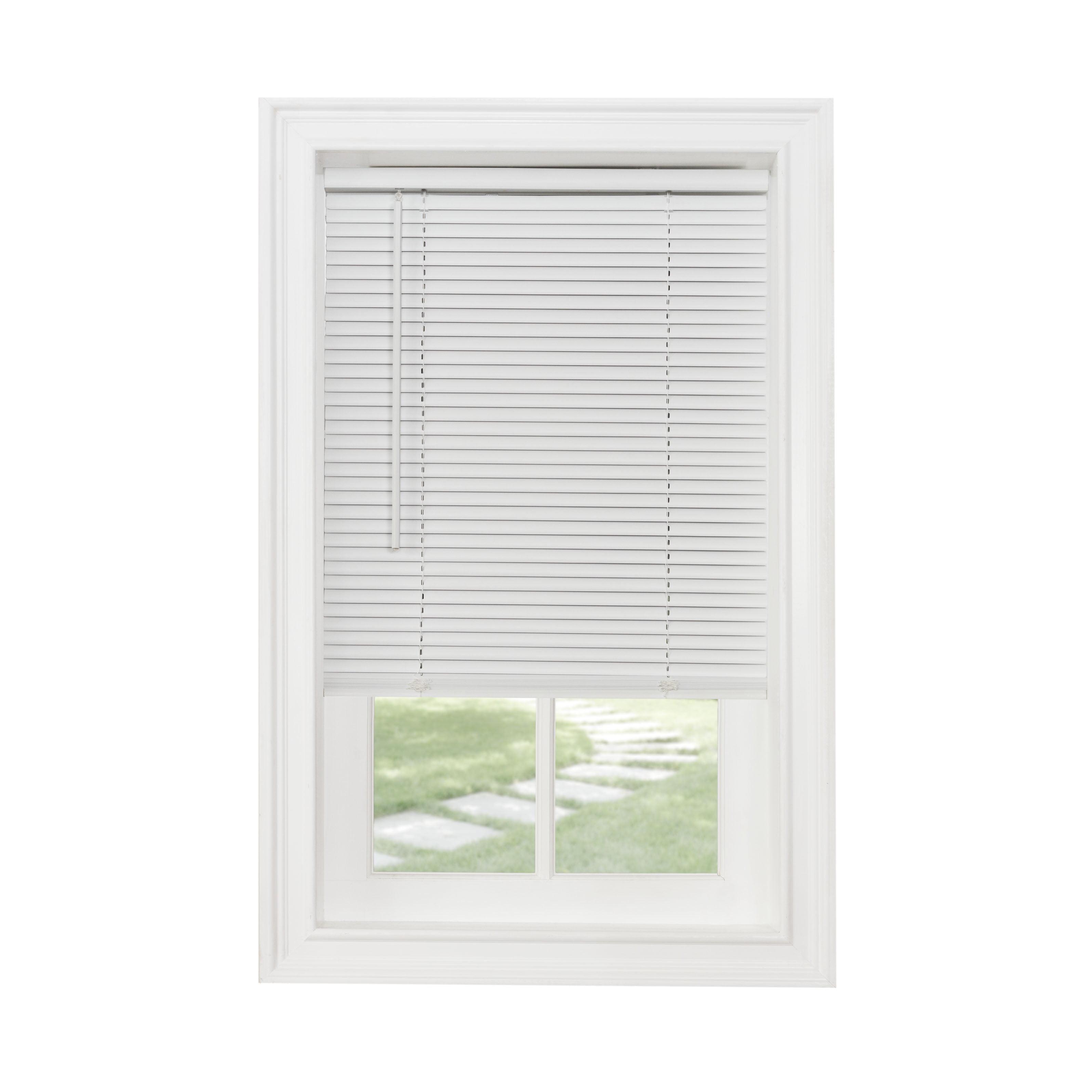 Pearl White Cordless Vinyl Mini Blinds 35x64