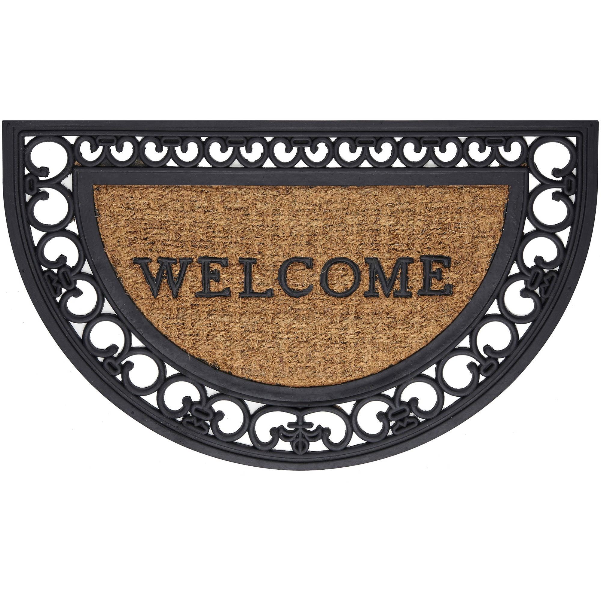 Bloomsbury Market Aeries Recycled Rubber Door Mats, Non-Slip/Skid Rubber Backing, 18" W X 30" L, Rectangle, Welcome Scrolls