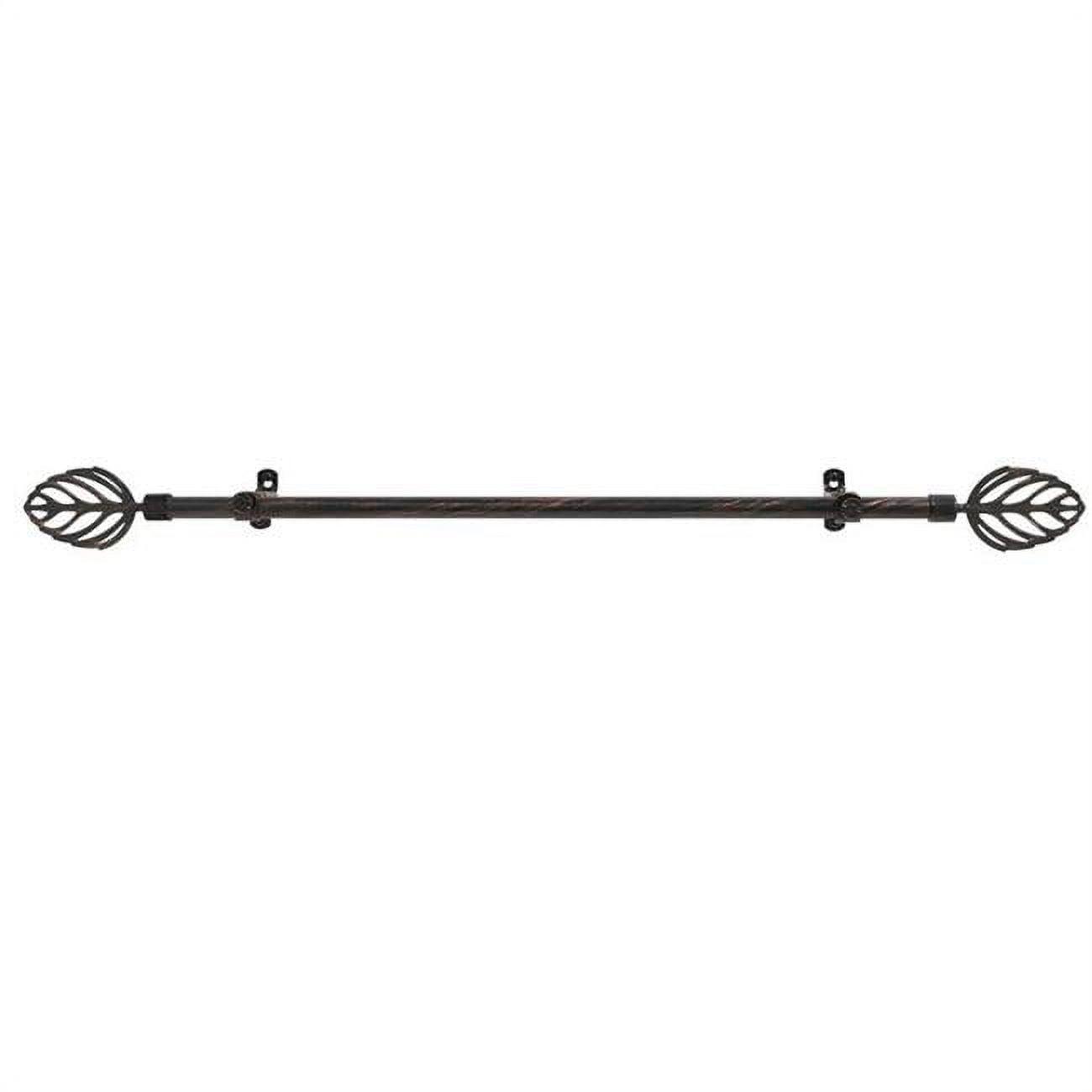 Achim Decorative Rods: Metallo Leaf Black Copper Curtain Rod with Metal Leaf Finials - Adjustable Size: 28" x 48"