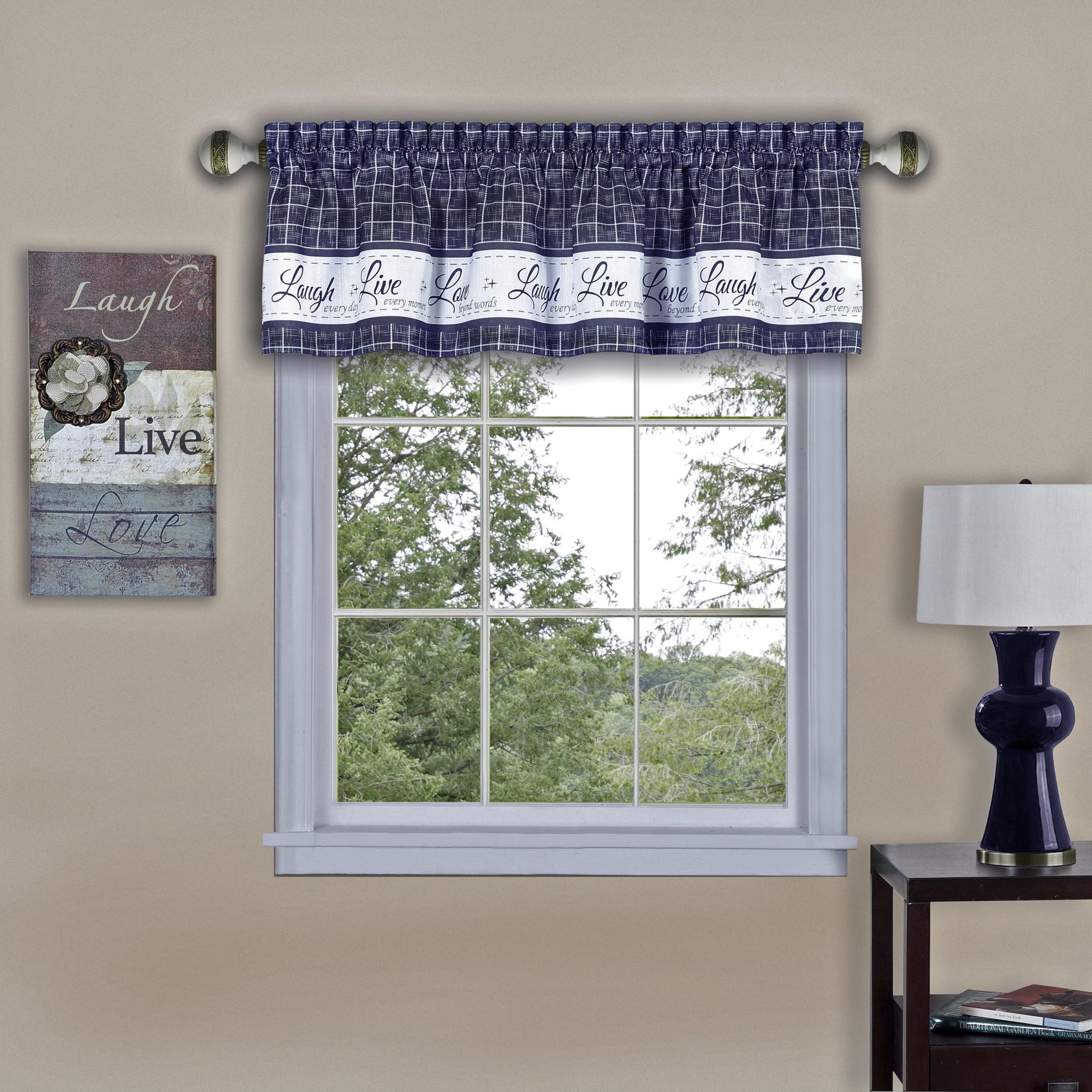 Navy Blue Polyester Live Love Laugh Window Valance